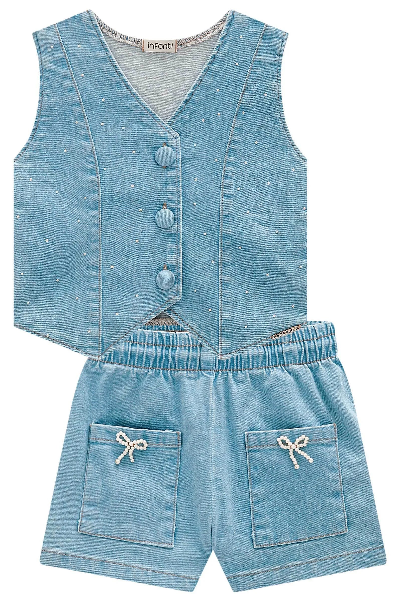 Conjunto de Colete e Shorts em Jeans com Elastano 93234 Infanti Infantil Menina