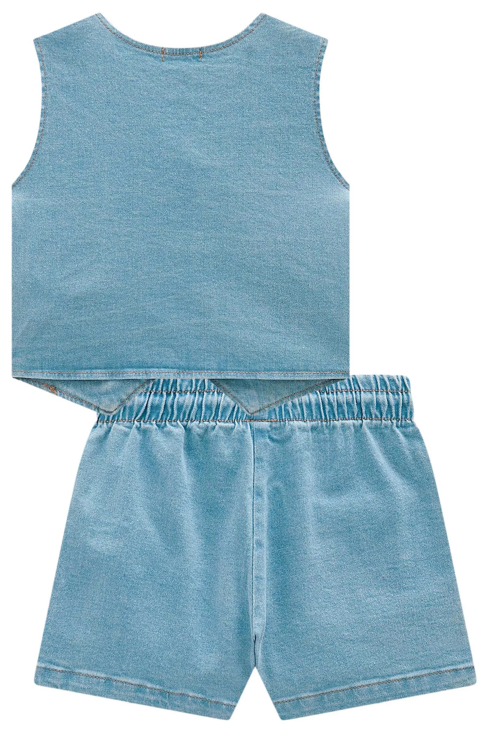 Conjunto de Colete e Shorts em Jeans com Elastano 93234 Infanti Infantil Menina