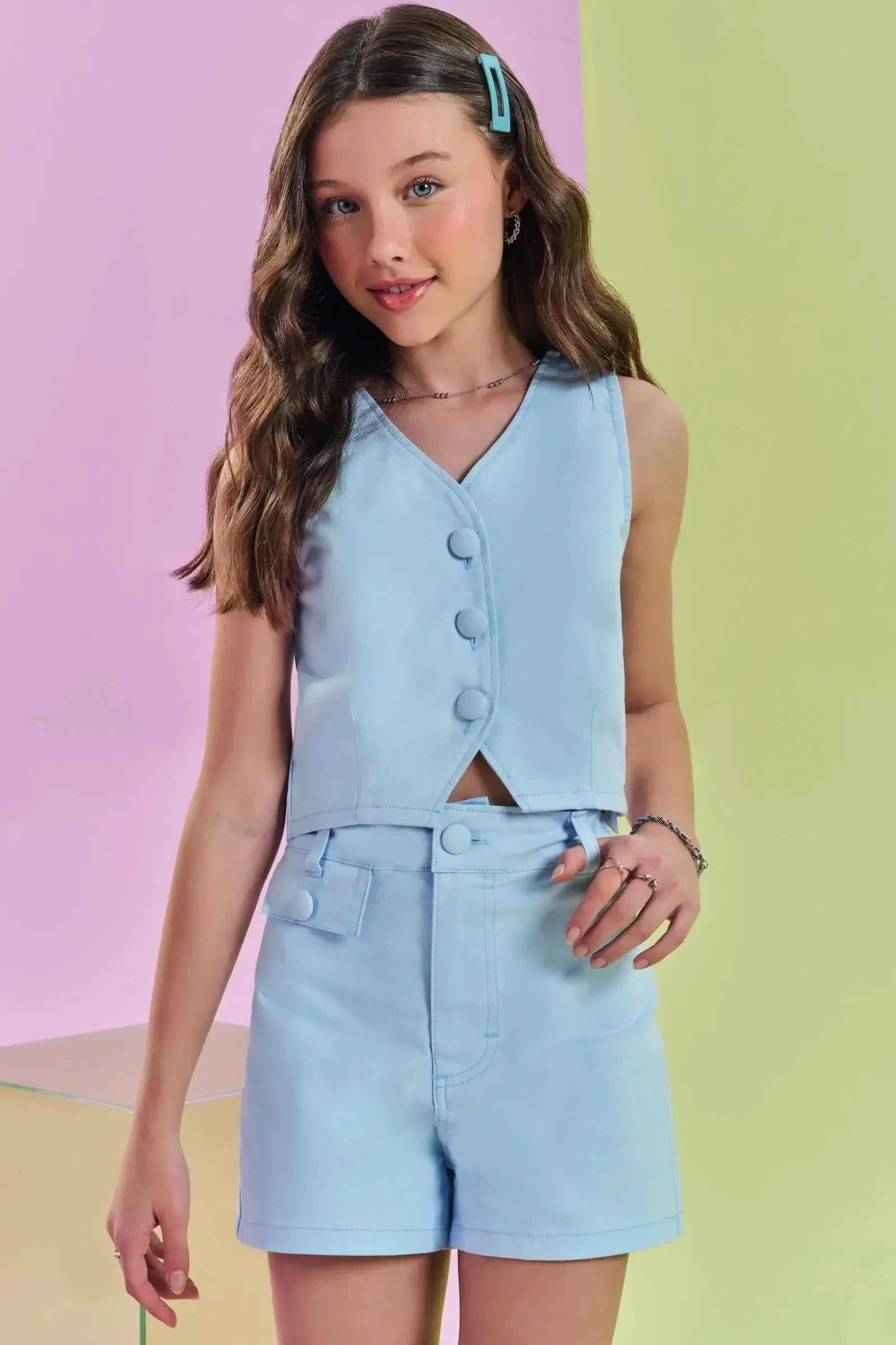 Conjunto de Colete e Shorts em Sarja com Elastano 84284 Lilimoon Teen Menina