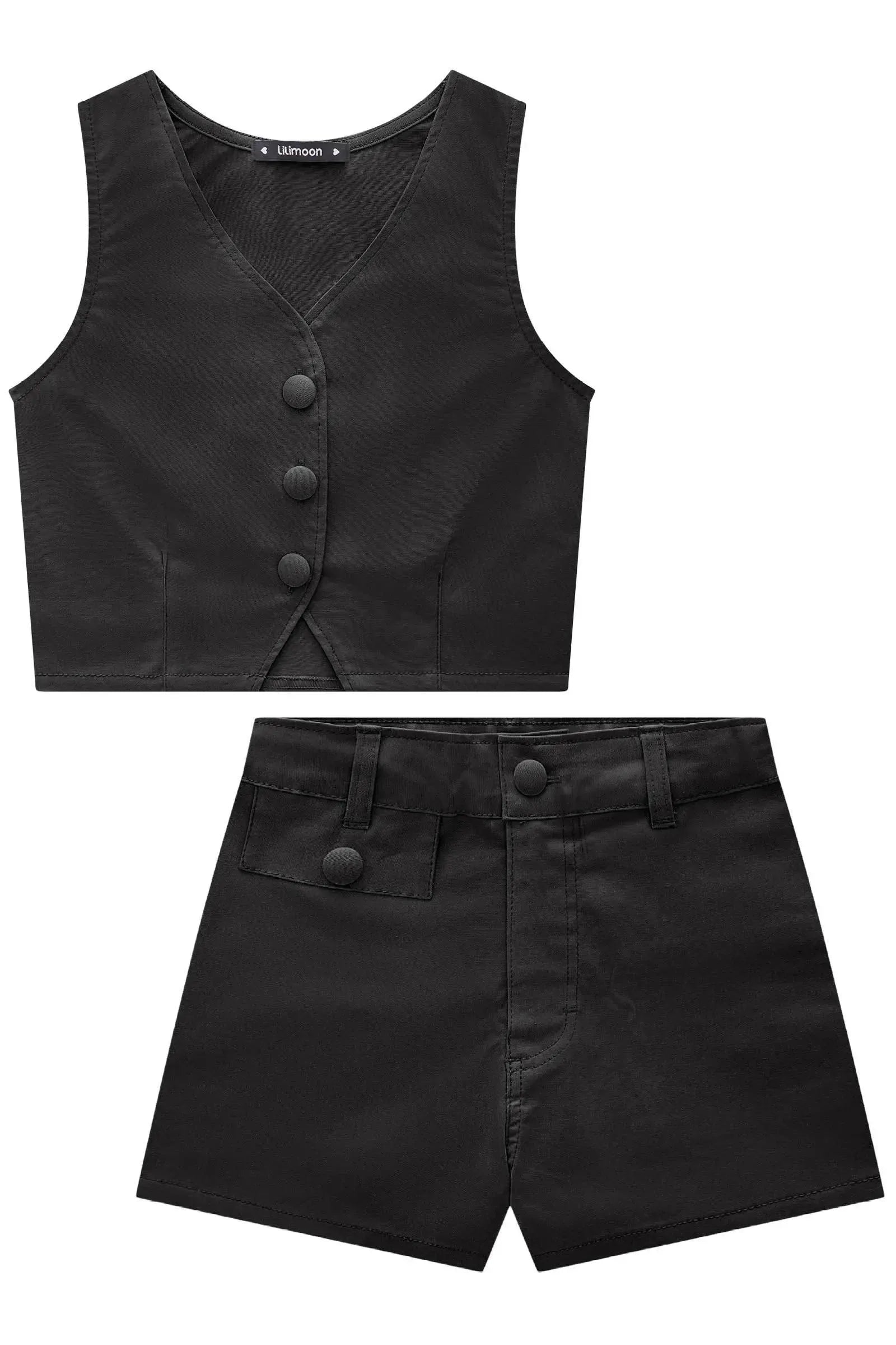 Conjunto de Colete e Shorts em Sarja com Elastano 84284 Lilimoon Teen Menina