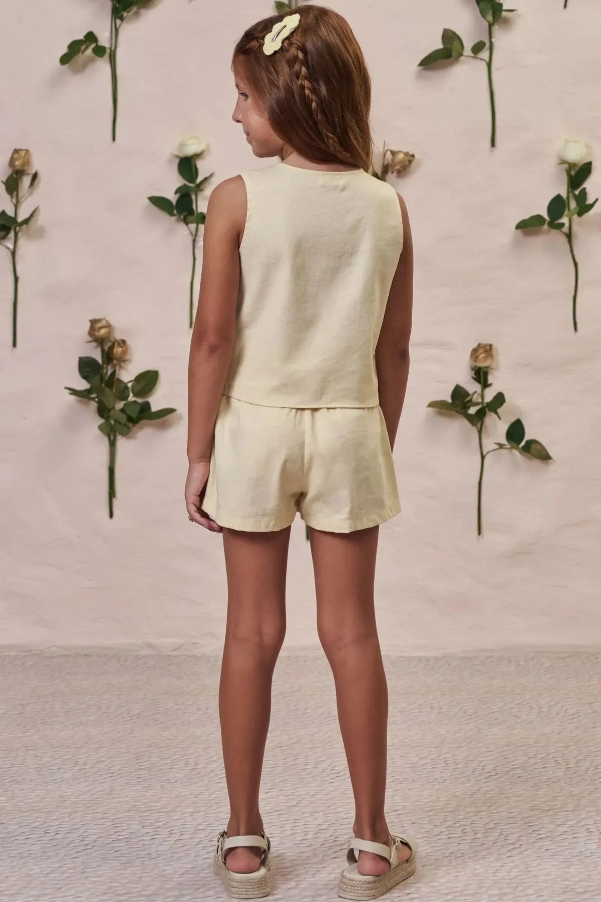 Conjunto de Colete e Shorts em Viscolinho Sarjado 98284 Kukiê Infantil Menina