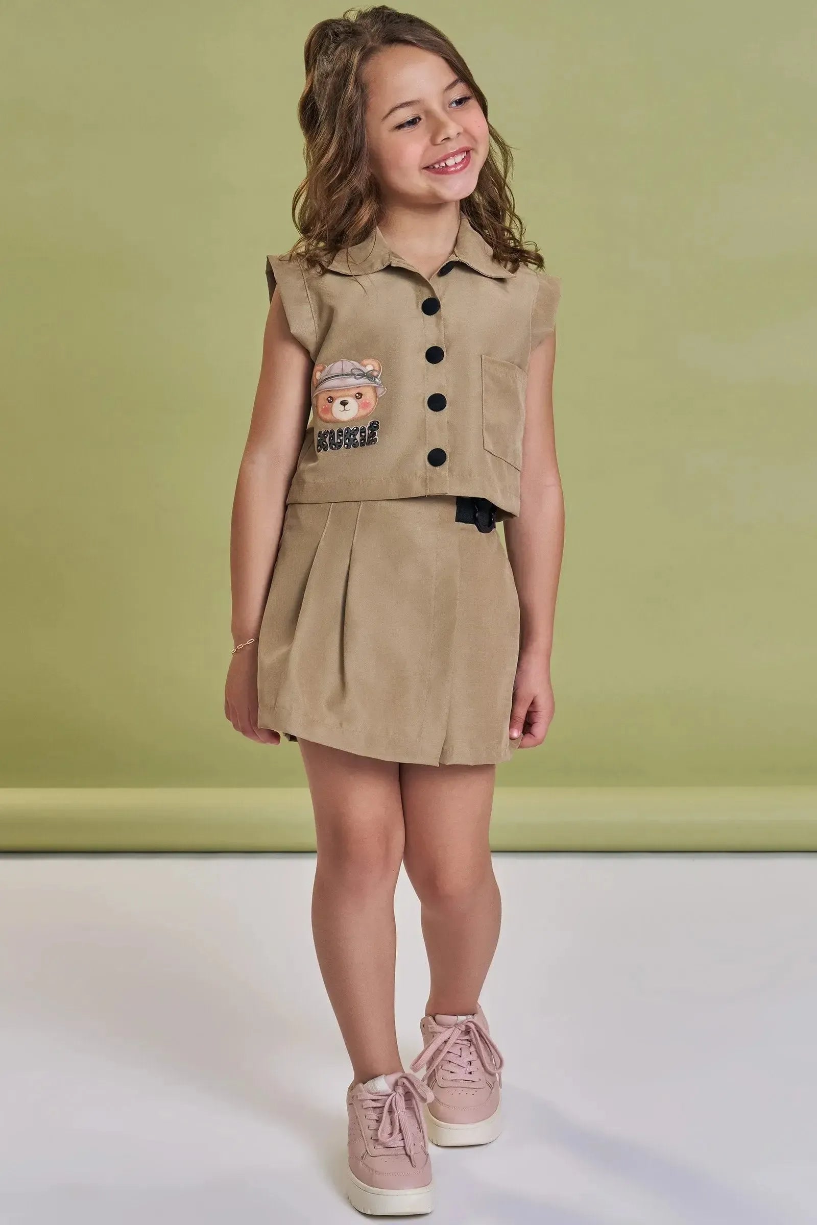 Conjunto de Colete e Shorts Saia em Sarja com Elastano 93889 Kukiê Infantil Menina