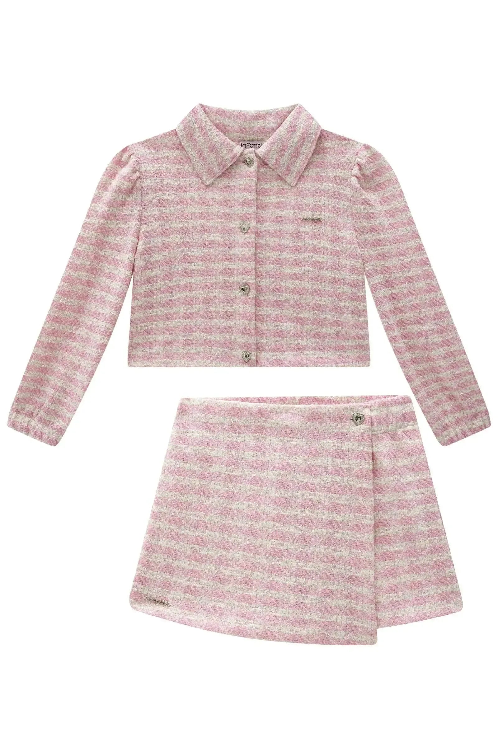 Conjunto de Jaqueta Boxy e Short Saia em Malha Tweed 89678 Infanti Infantil Menina