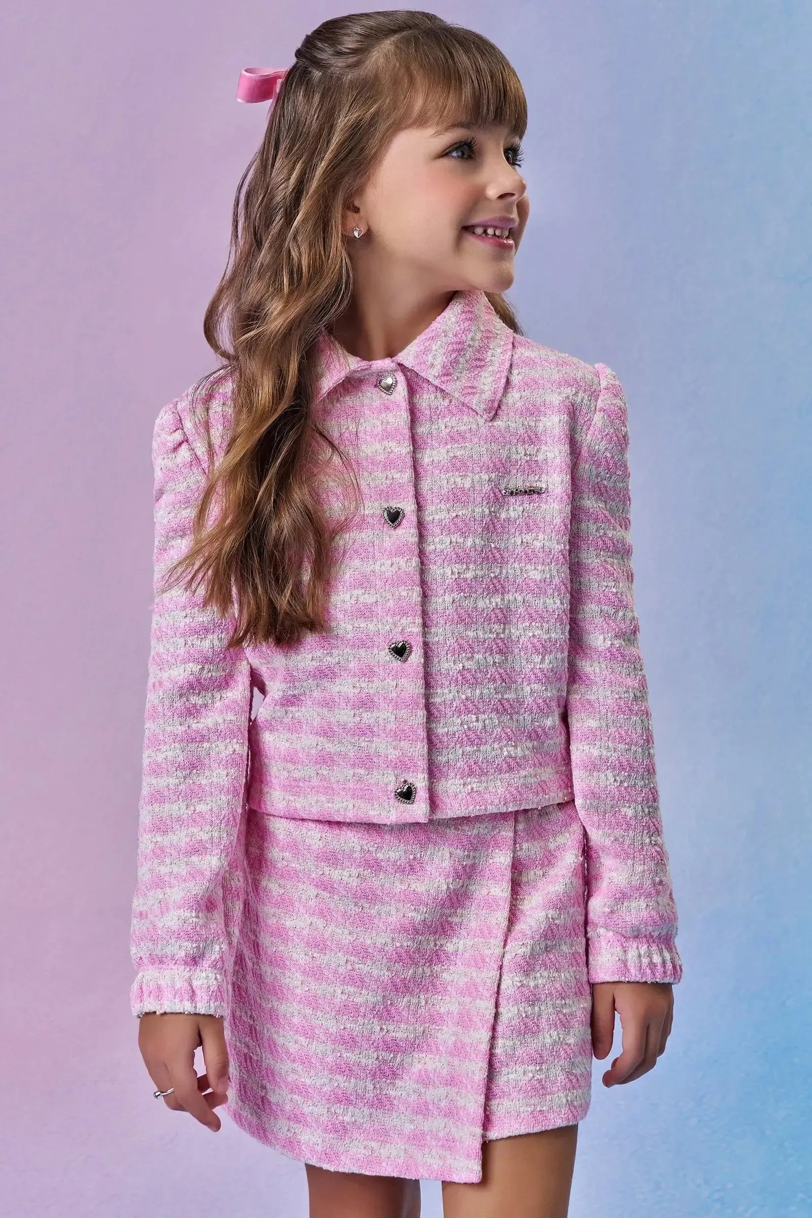 Conjunto de Jaqueta Boxy e Short Saia em Malha Tweed 89678 Infanti Infantil Menina