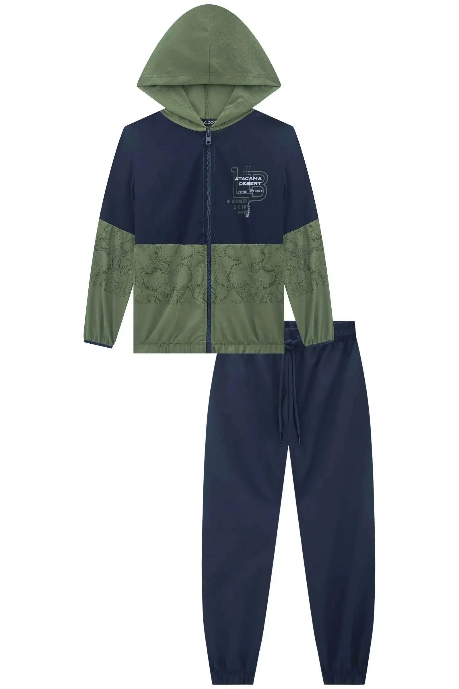 Conjunto de Jaqueta Corta Vento e Calça Jogger em Nylon com Elastano 90145 LucBoo Infantil Menino