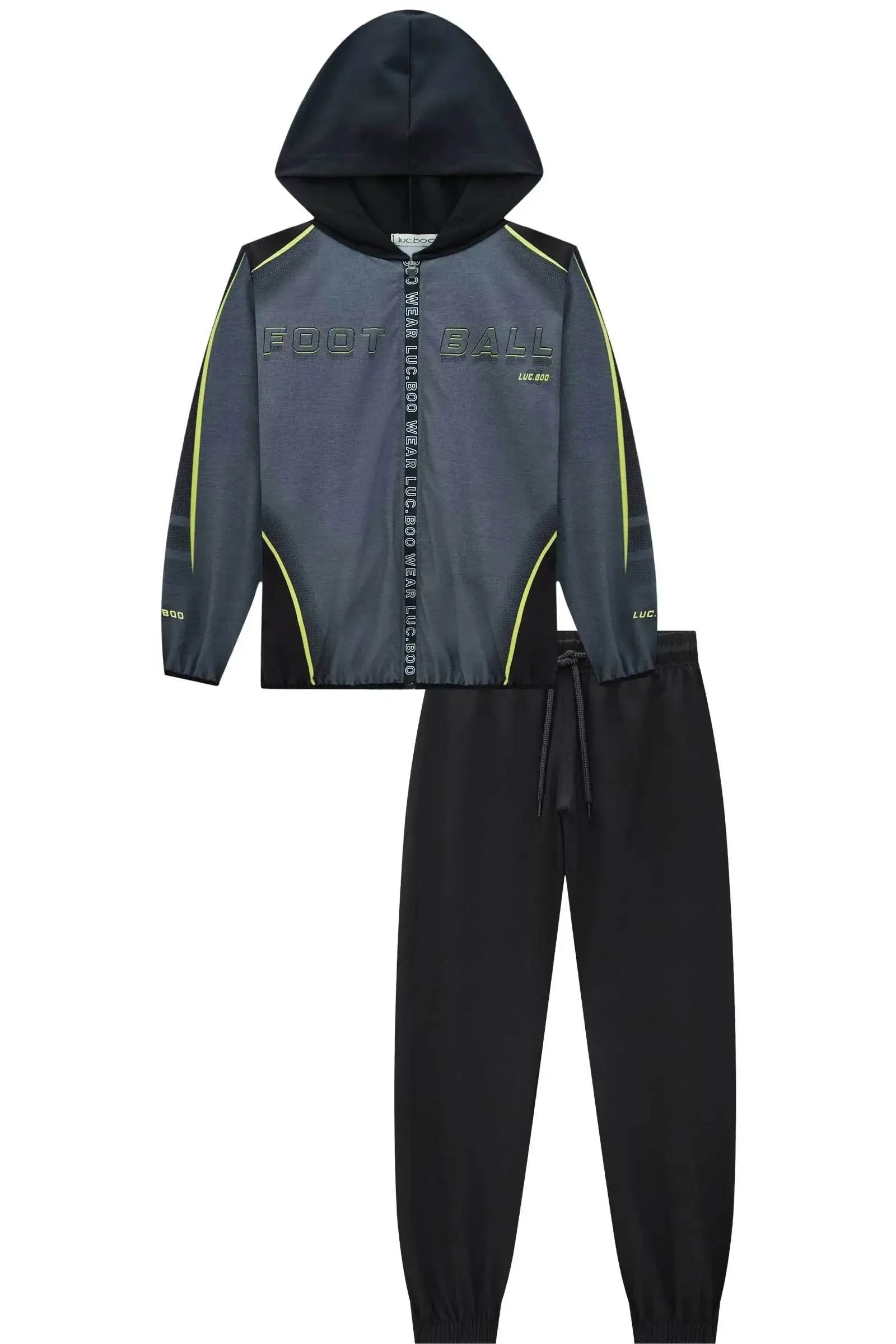 Conjunto de Jaqueta Corta Vento e Calça Jogger em Nylon com Elastano 91784 LucBoo Infantil Menino