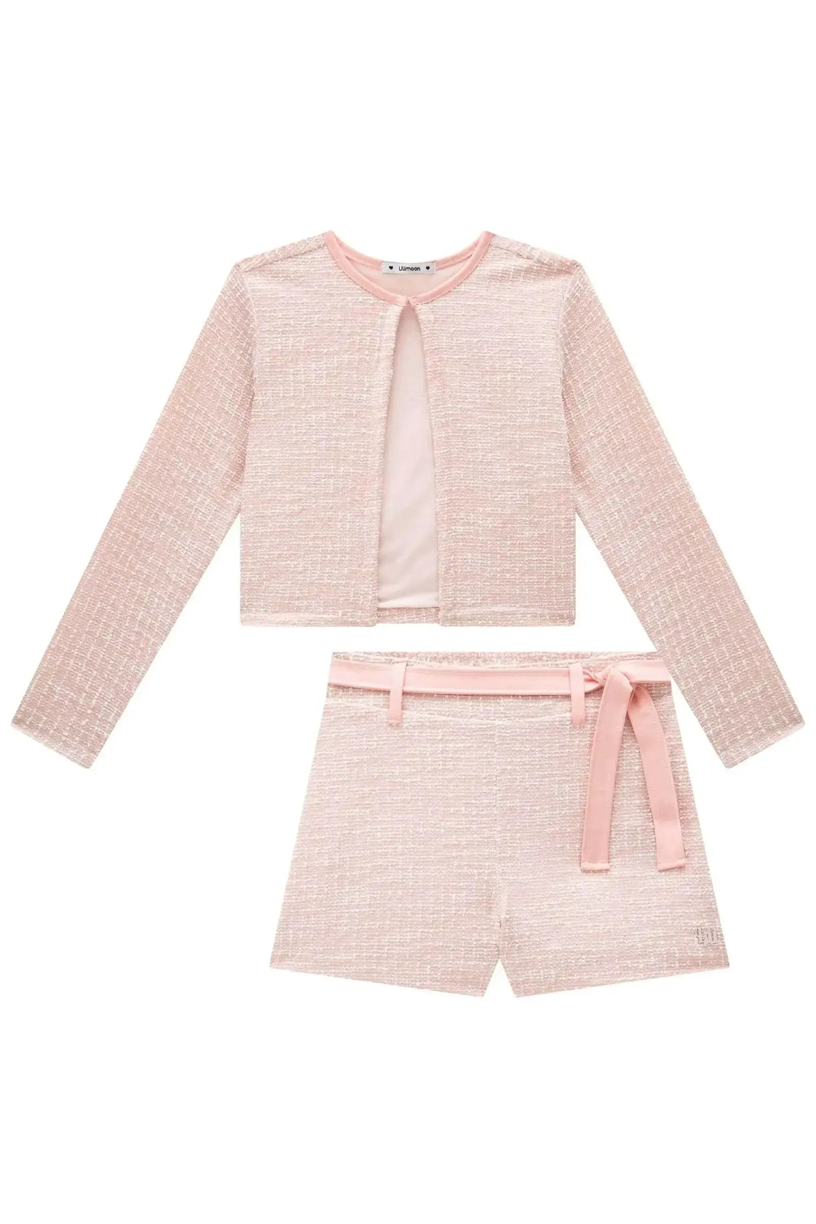 Conjunto de Jaqueta Cropped e Shorts em Tweed London e Couro Sintético 90720 Lilimoon Teen Menina