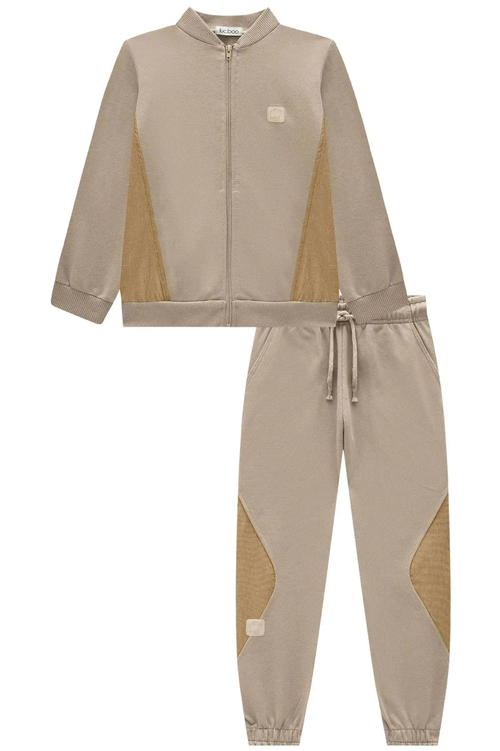 Conjunto de Jaqueta e Calça em Moletom sem Pelúcia com Detalhe em Nylon 89476 LucBoo Infantil Menino