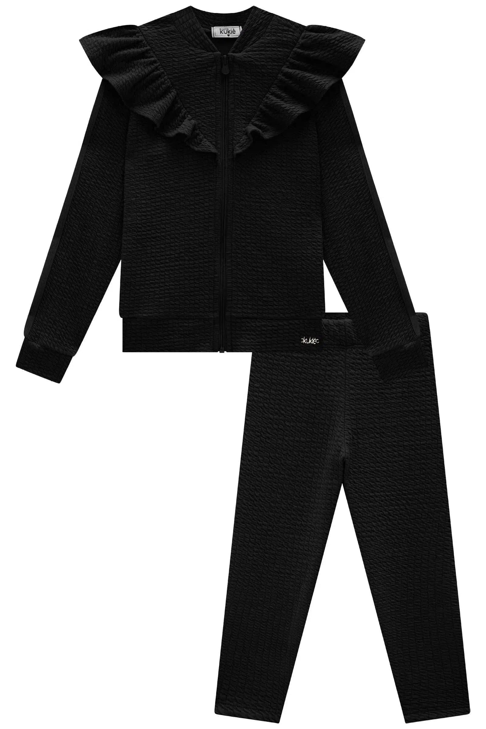 Conjunto de Jaqueta e Calça em Jacquard Soviello 81722 Kukiê Infantil Menina