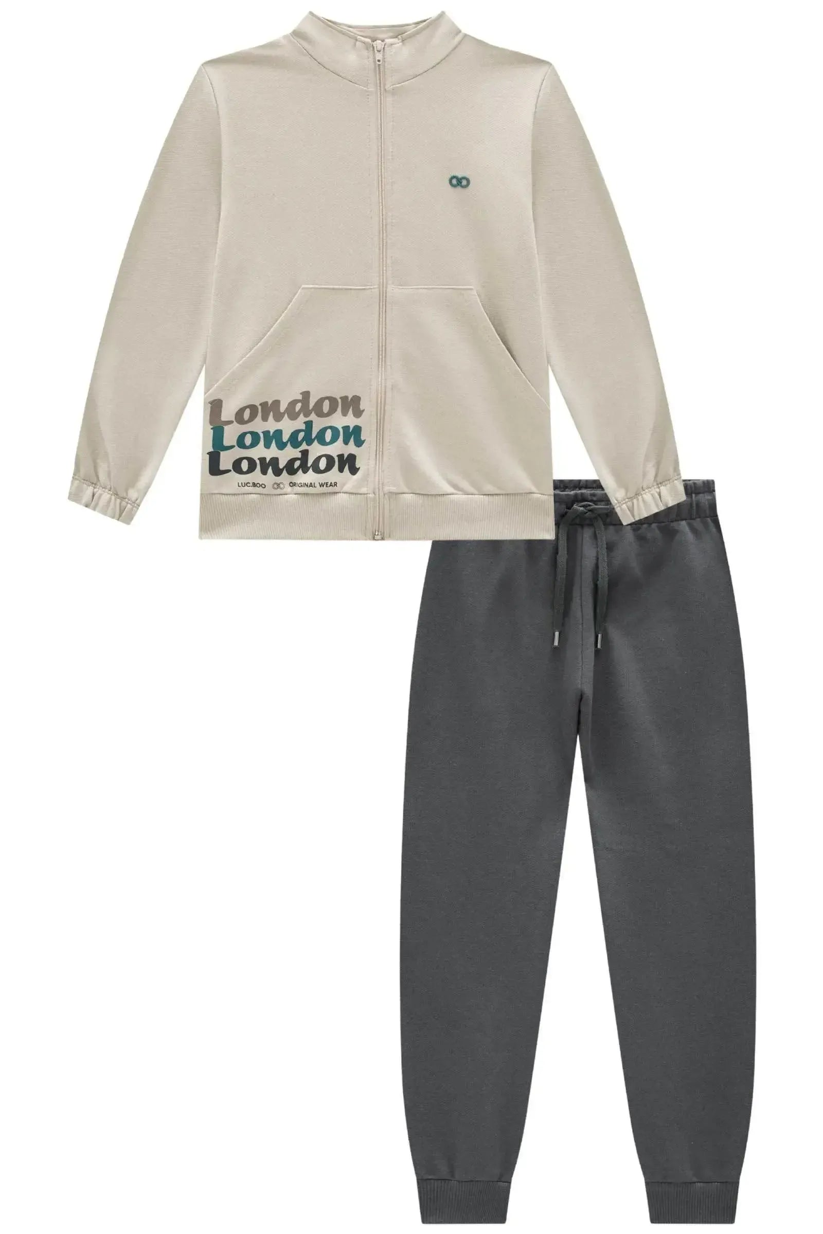 Conjunto de Jaqueta e Calça Jogger em Moletom sem Pelúcia 90446 LucBoo Infantil Menino