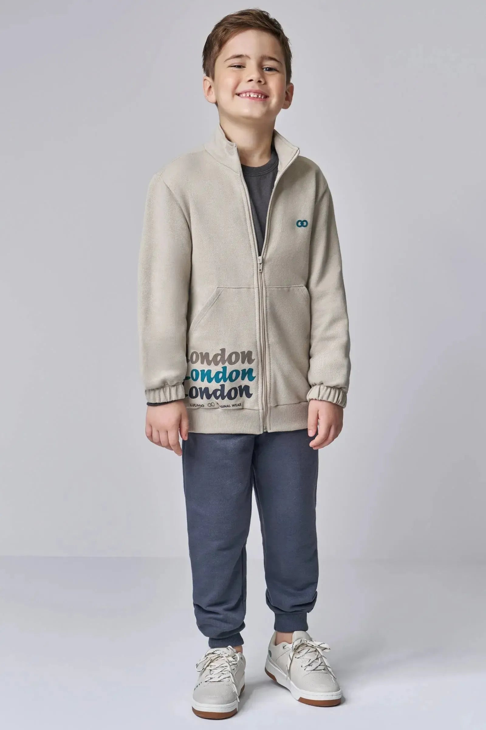 Conjunto de Jaqueta e Calça Jogger em Moletom sem Pelúcia 90446 LucBoo Infantil Menino