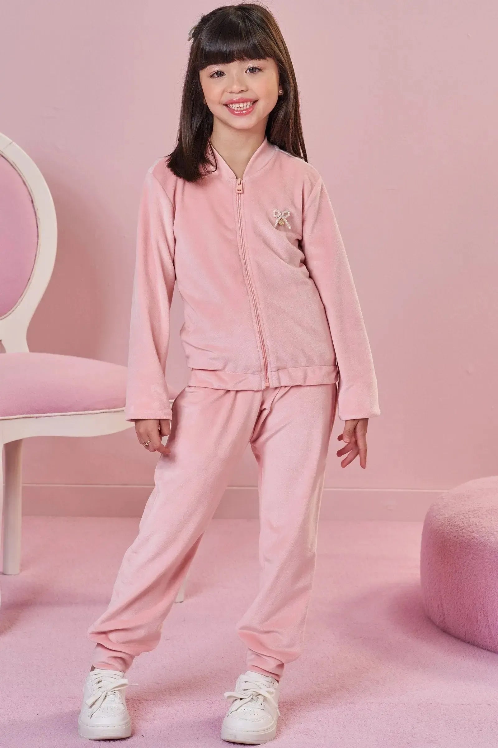 Conjunto de Jaqueta e Calça Jogger em Veludo com Elastano 92577 Infanti Infantil Menina