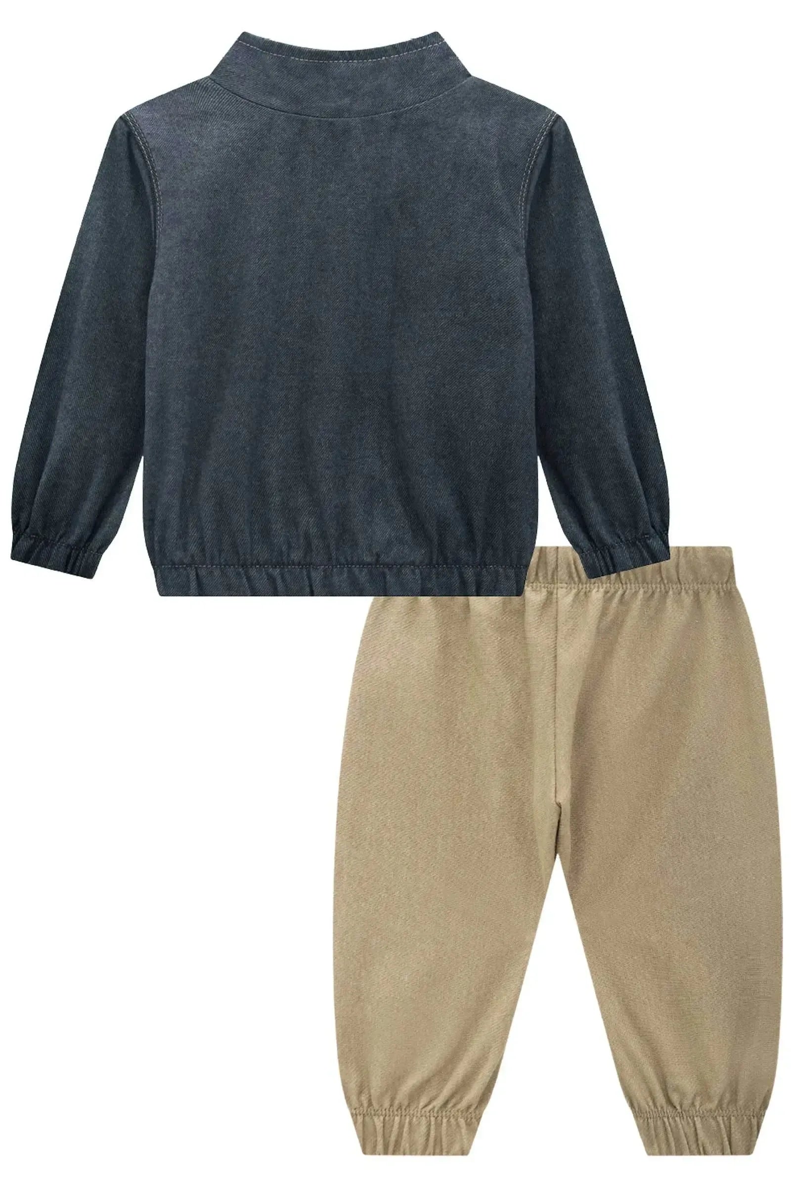 Conjunto de Jaqueta em Flanela Melange e Calça Jogger em Cotton Jeans com Elastano 91745 Johnny Fox Bebê Menino