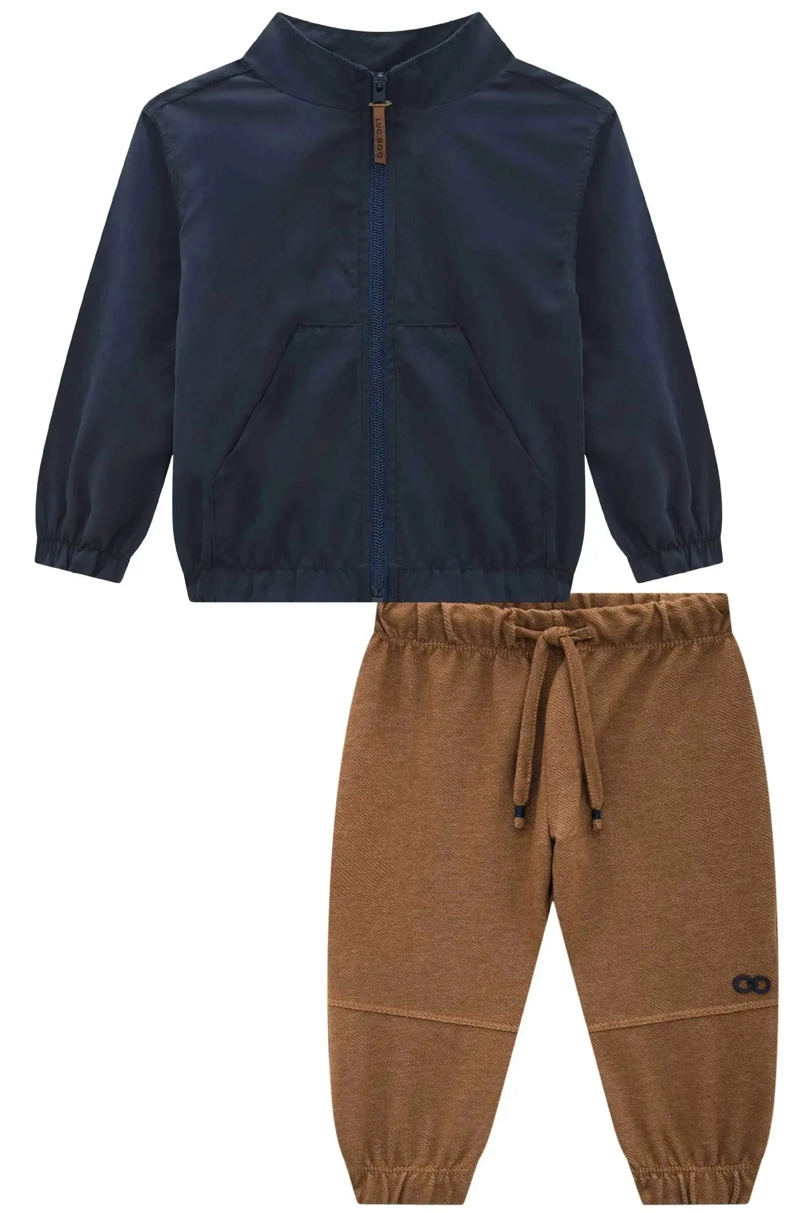 Conjunto de Jaqueta em Nylon Cupro e Calça Jogger em Cotton Jeans com Elastano 89762 LucBoo Bebê Menino