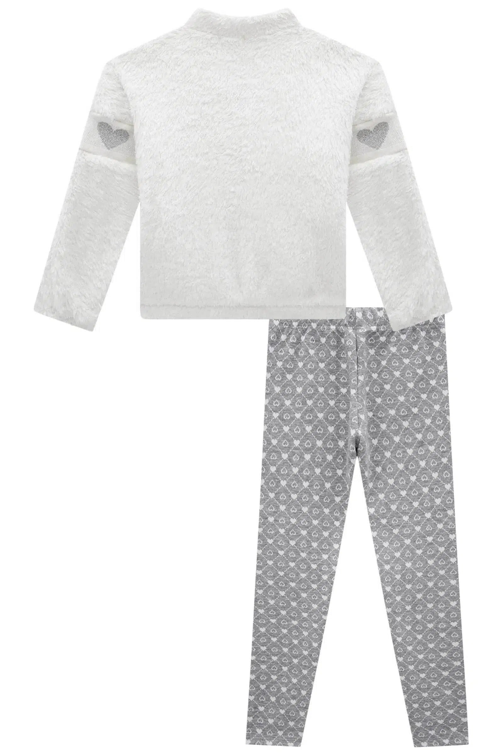 Conjunto de Jaqueta em Pelo Carneirinho e Calça Legging em Jacquard Coração 80387 Infanti Infantil Menina