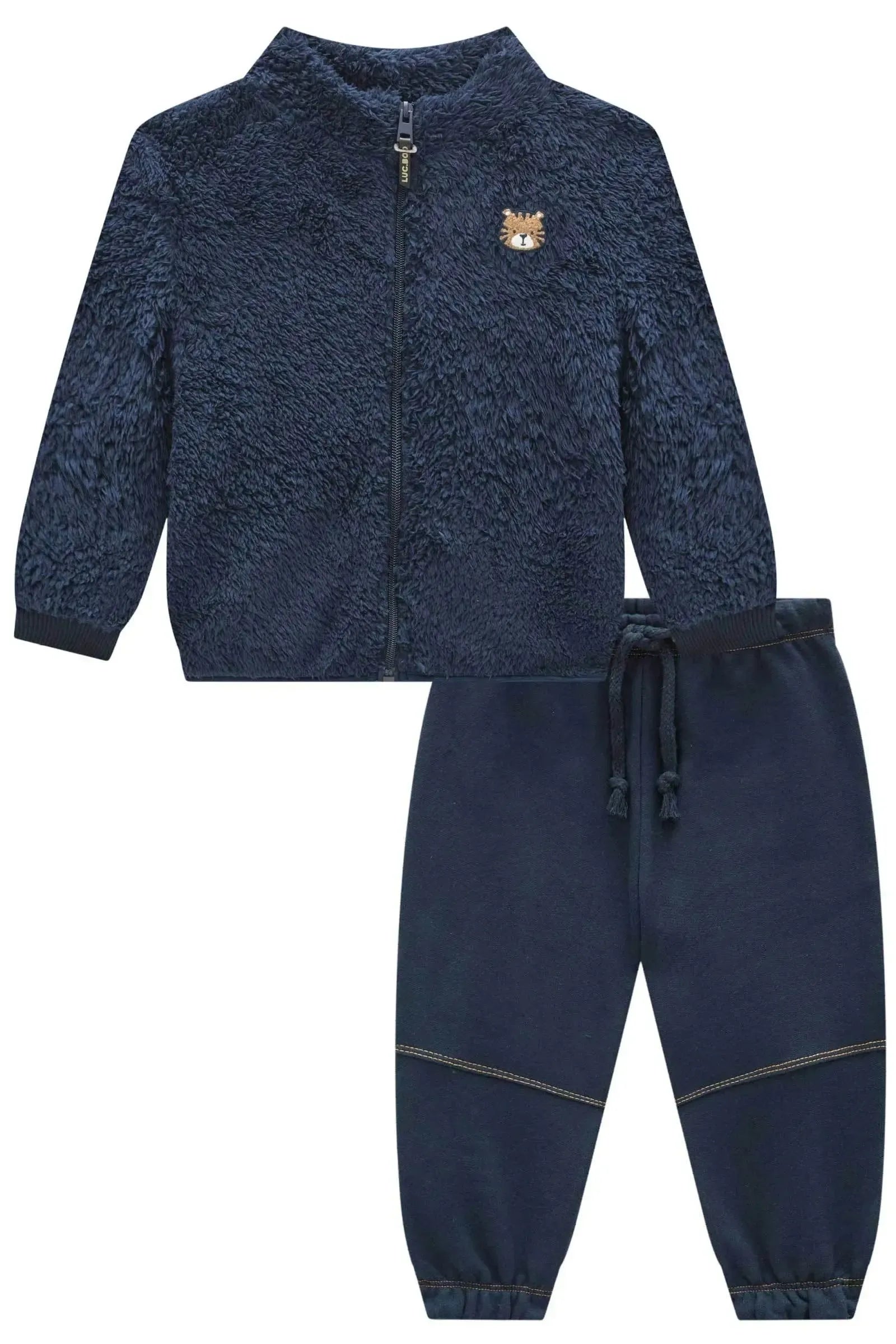 Conjunto de Jaqueta em Pelo e Forro em Soft Melange e Calça Jogger em Moletom com Pelúcia 92081 LucBoo Bebê Menino