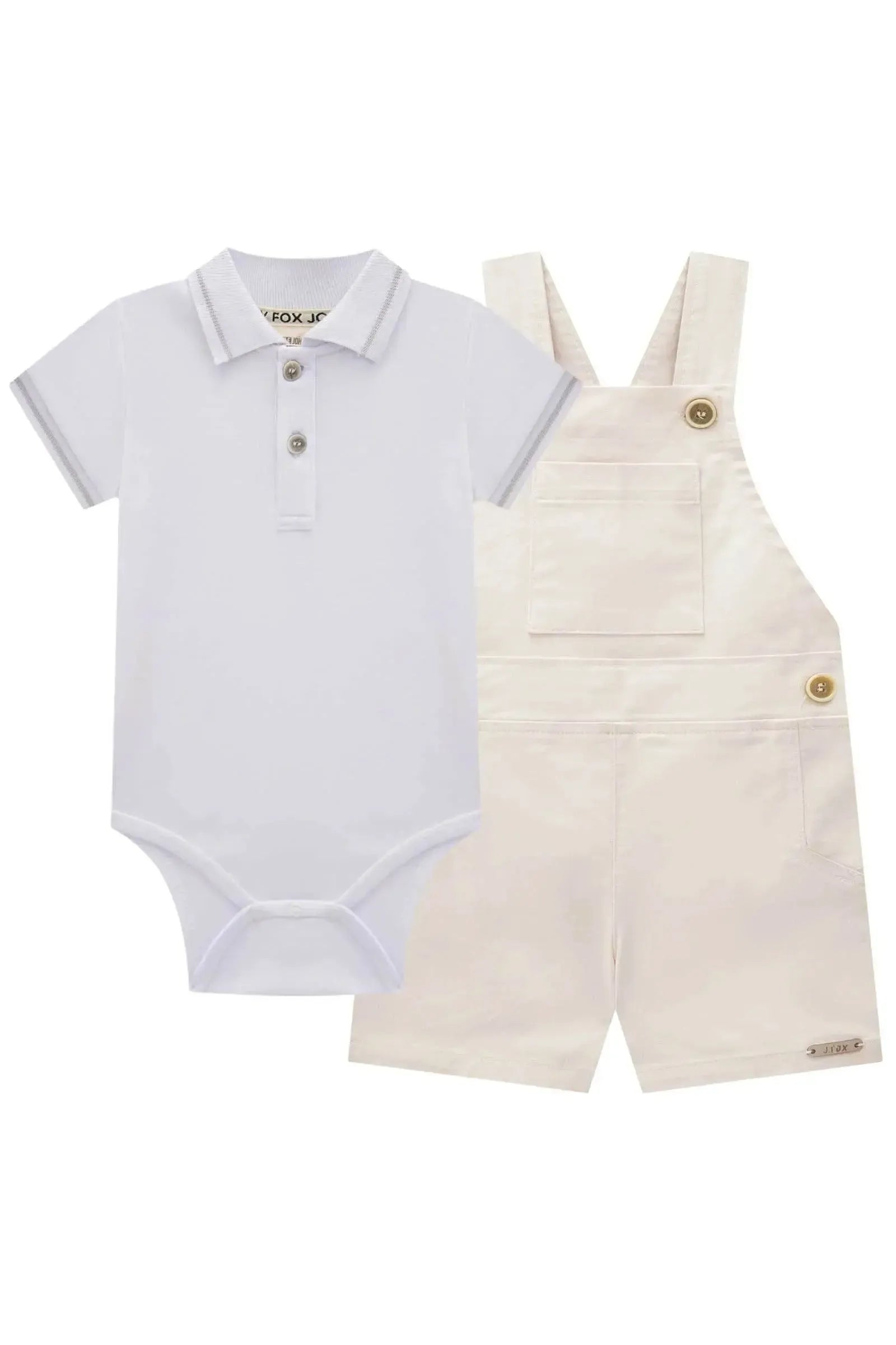 Conjunto de Jardineira em Sarja Caribe com Elastano e Body Polo em Cotton 84622 Johnny Fox Bebê Menino
