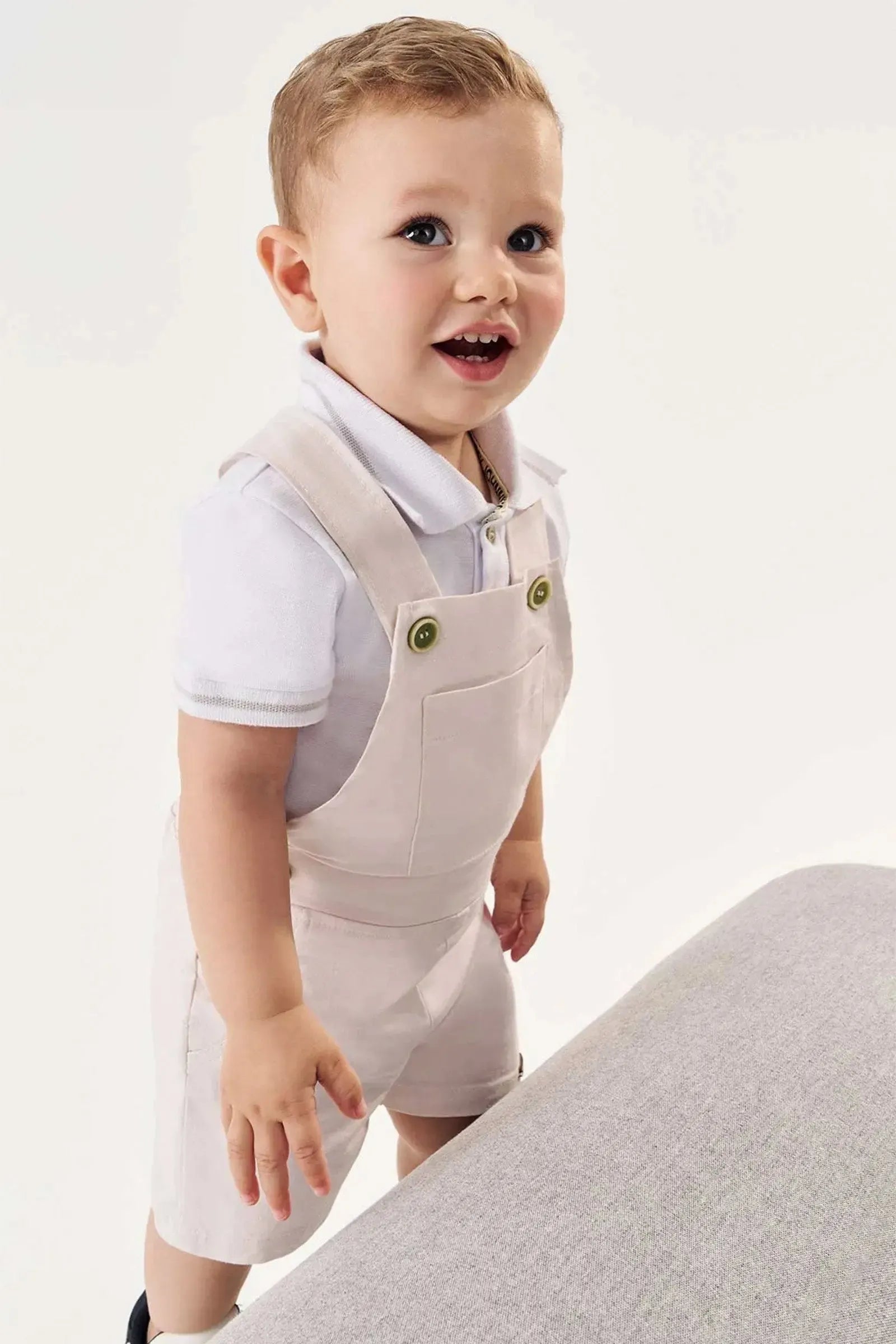 Conjunto de Jardineira em Sarja Caribe com Elastano e Body Polo em Cotton 84622 Johnny Fox Bebê Menino