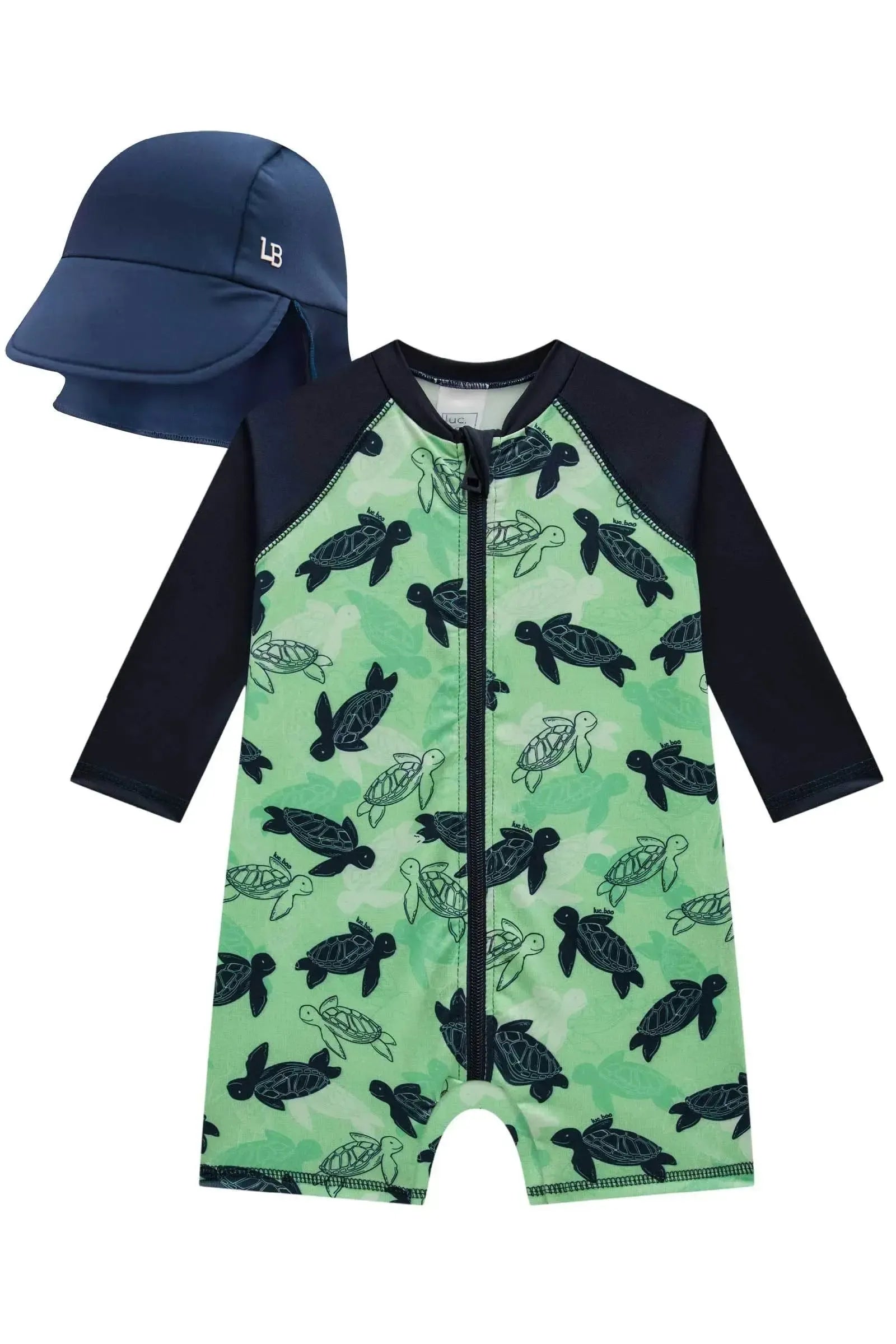 Conjunto de Macacão e Chapéu em Malha UV Dry com Pretoteção UV 50+ 85570 LucBoo Bebê Menino