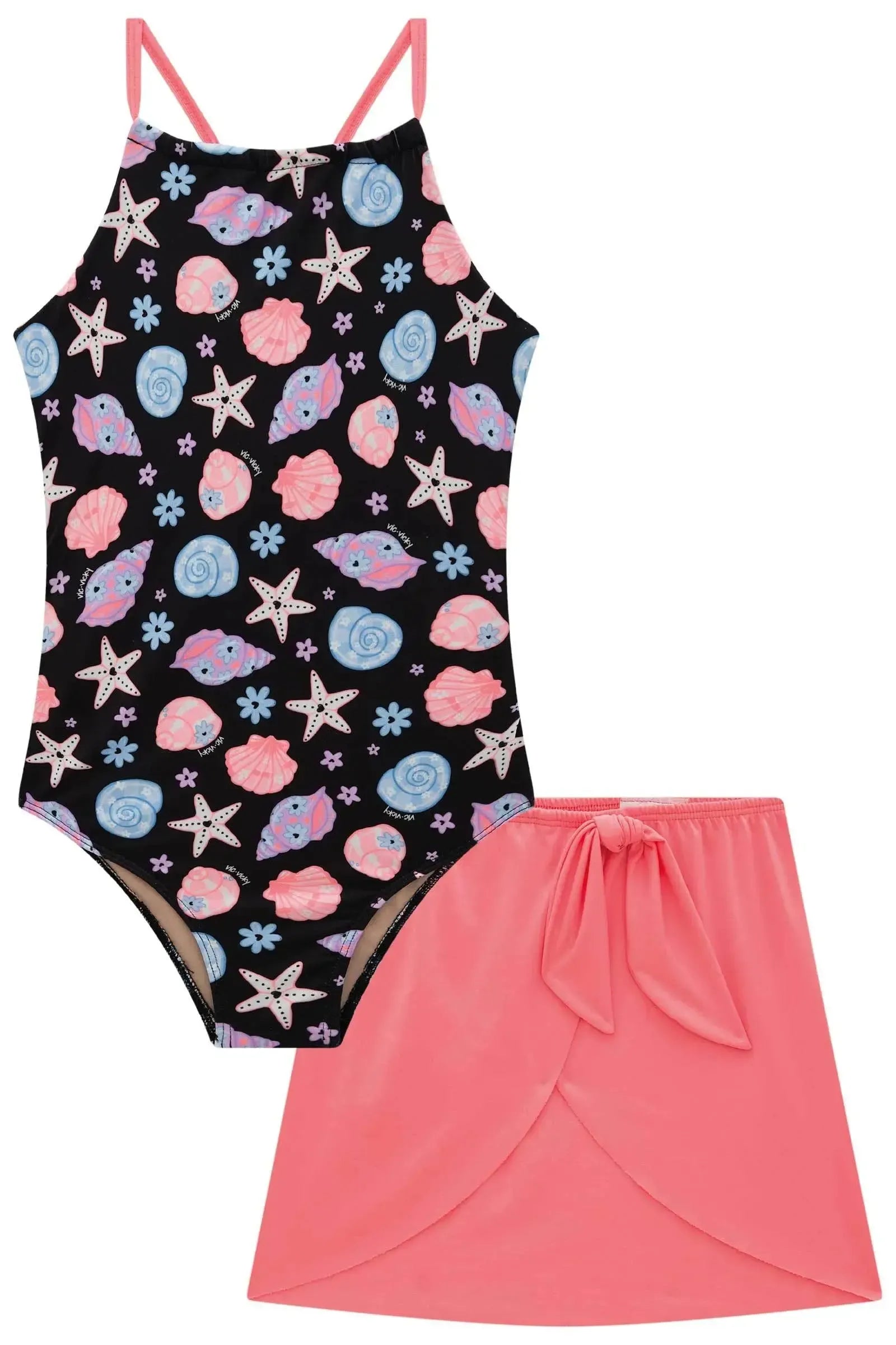 Conjunto de Maiô e Saída de Praia em Malha UV50 96685 Vic&Vicky Teen Menina