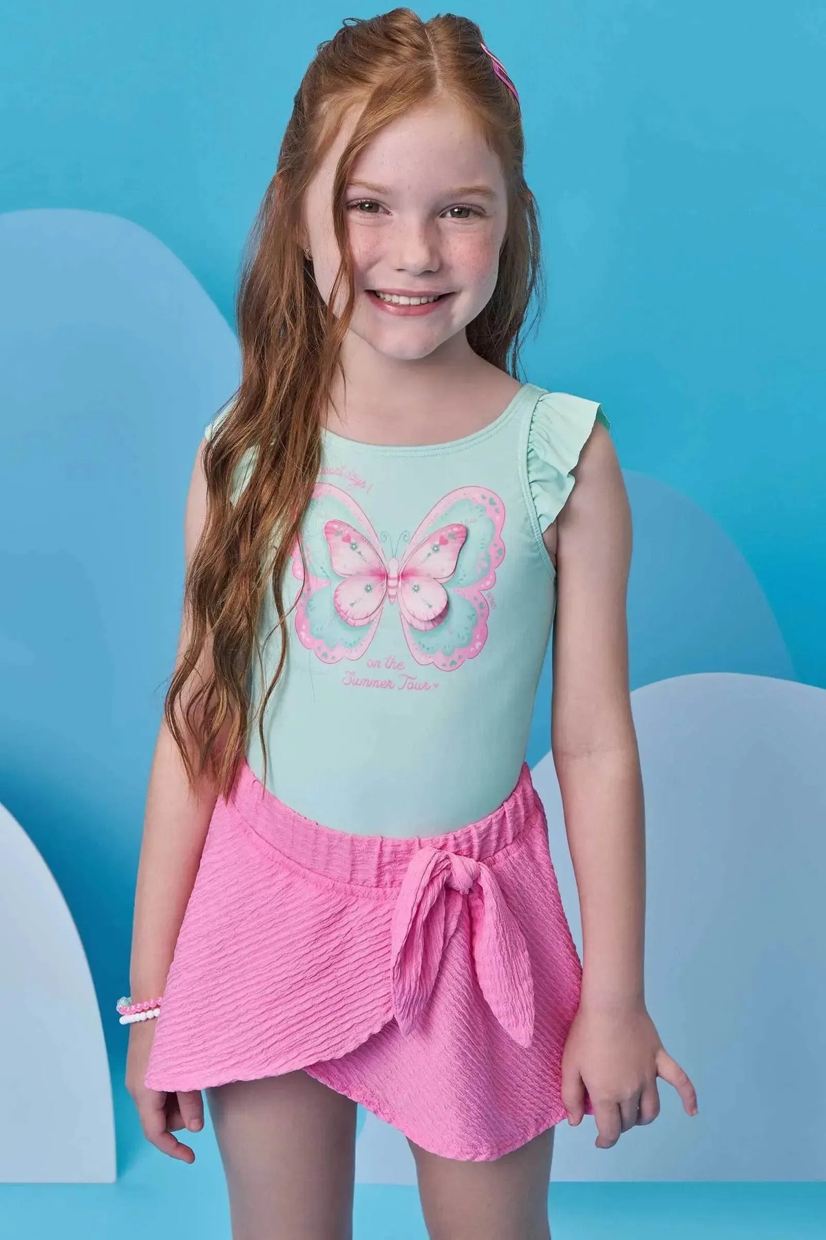 Conjunto de Maiô em Malha UV Dry com Proteção UV 50+ com Saia em Malha Textura 98475 Infanti Infantil Menina