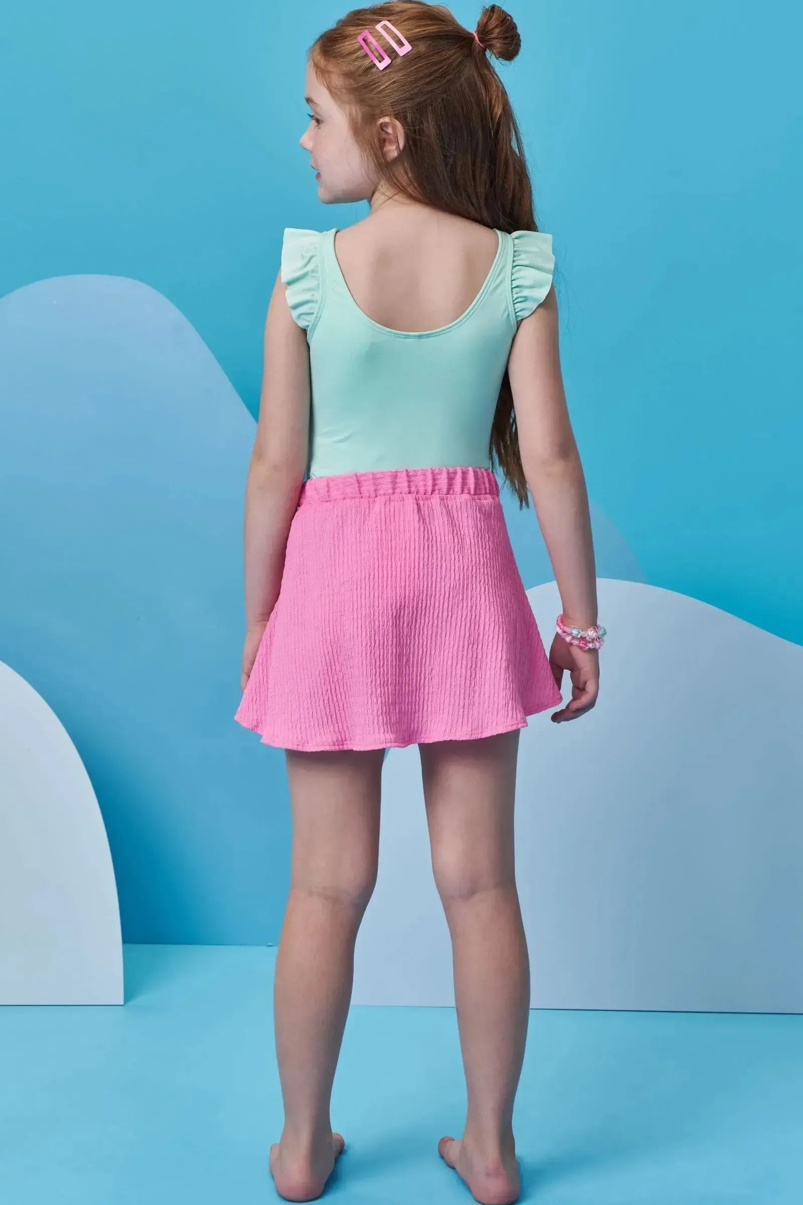 Conjunto de Maiô em Malha UV Dry com Proteção UV 50+ com Saia em Malha Textura 98475 Infanti Infantil Menina