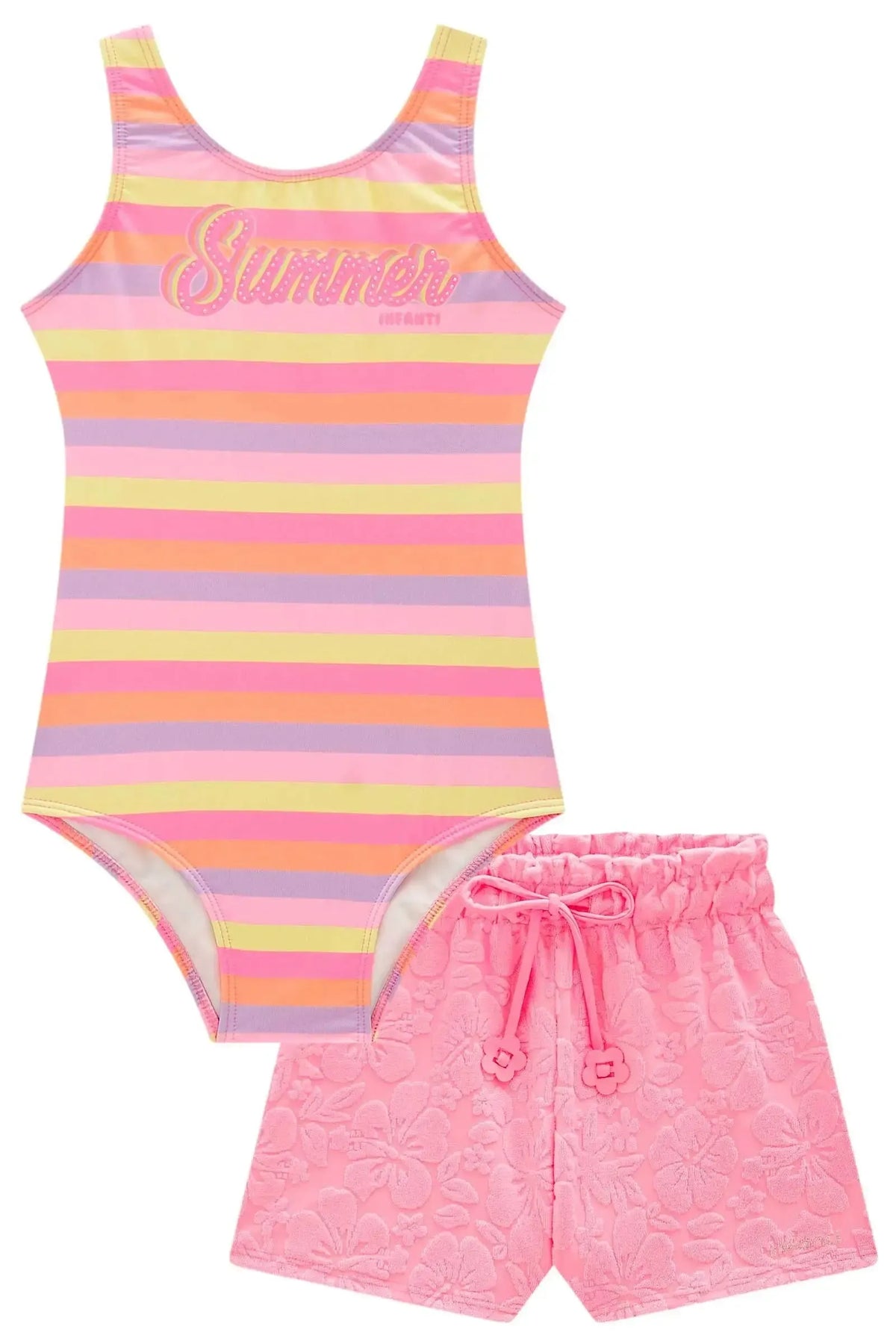 Conjunto de Maiô em Malha UV Dry com Proteção UV 50+ com Shorts em Malha Atoalhada 96220 Infanti Infantil Menina