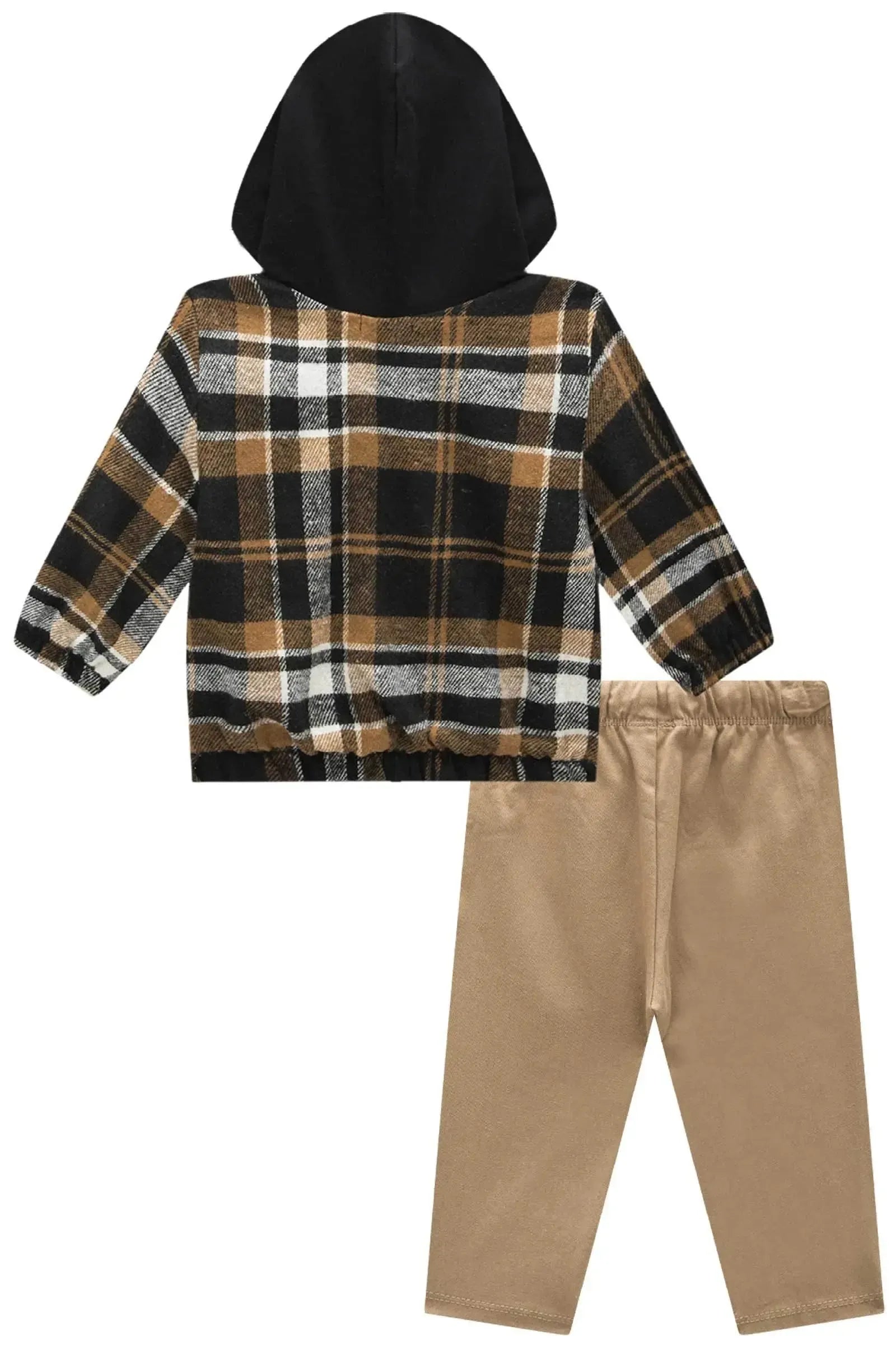 Conjunto de Overshirt em Flanela Xadrez e Calça Comfy em Sarja Girassol com Elastano 92353 Johnny Fox Bebê Menino