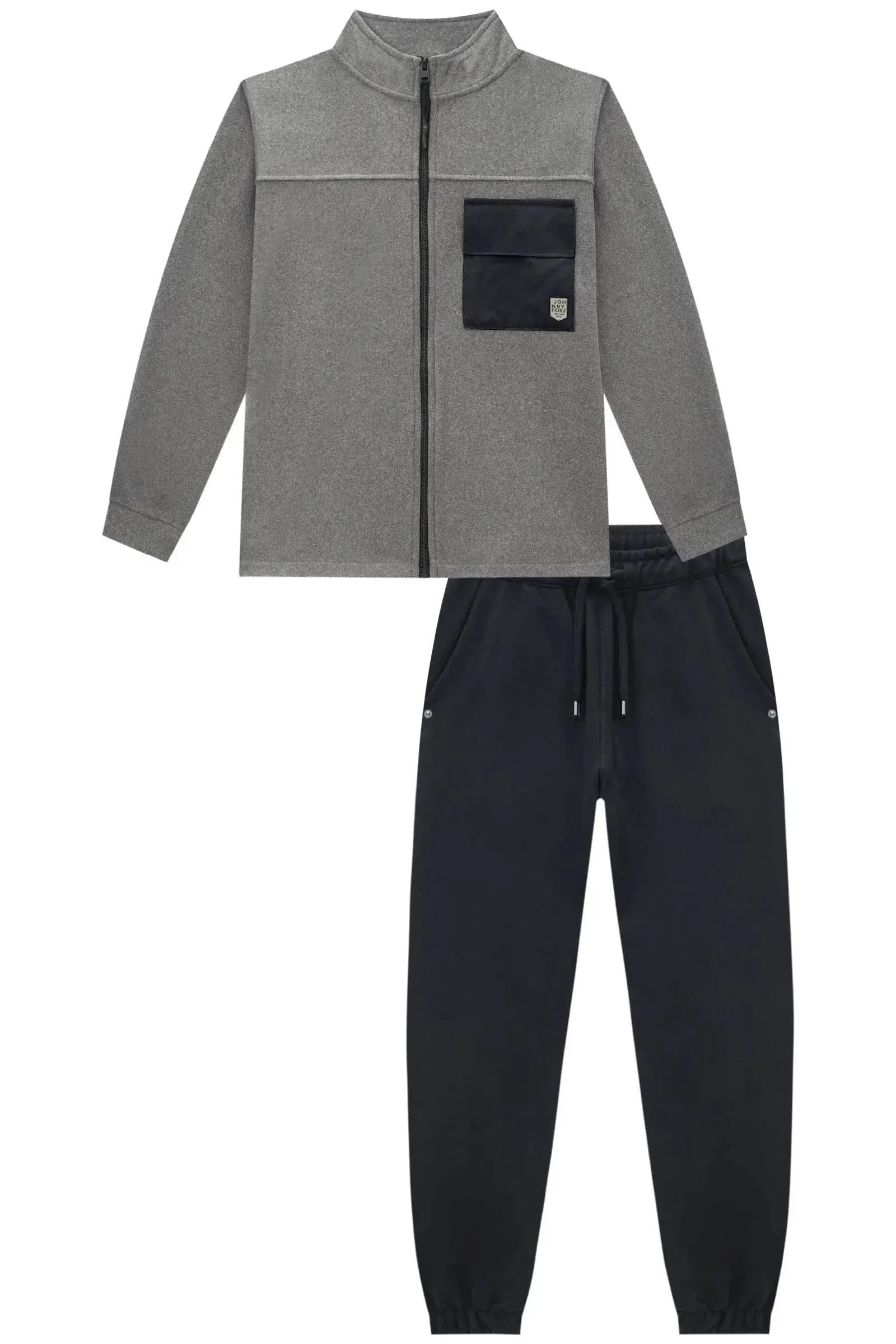 Conjunto de Overshirt em Ultrasoft Melange com Elastano e Calça em Moletom sem Pelúcia 90220 Johnny Fox Teen Menino
