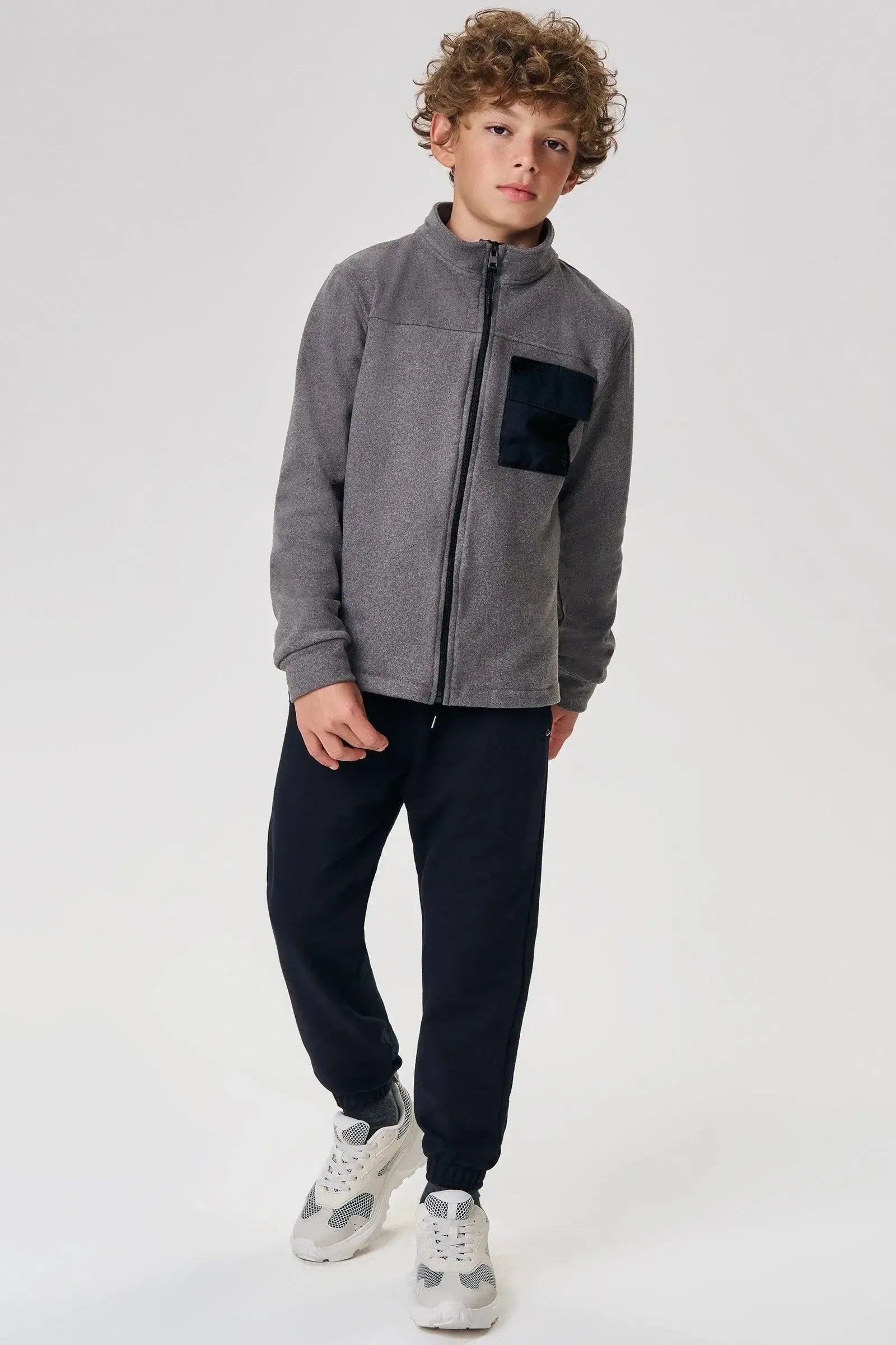 Conjunto de Overshirt em Ultrasoft Melange com Elastano e Calça em Moletom sem Pelúcia 90220 Johnny Fox Teen Menino