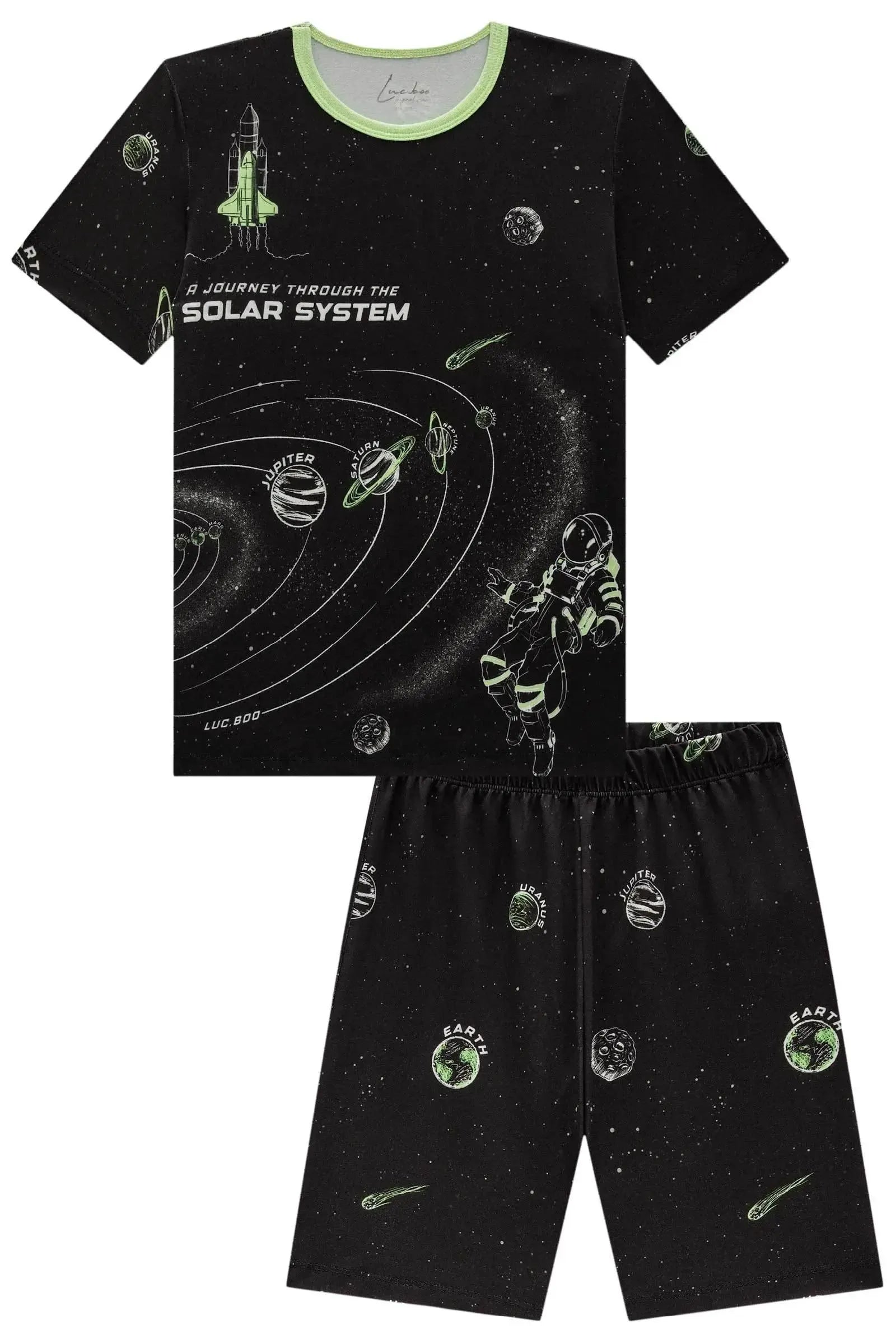 Conjunto de Pijama Camiseta e Bermuda em Malha Comfy 85521 LucBoo Infantil Menino