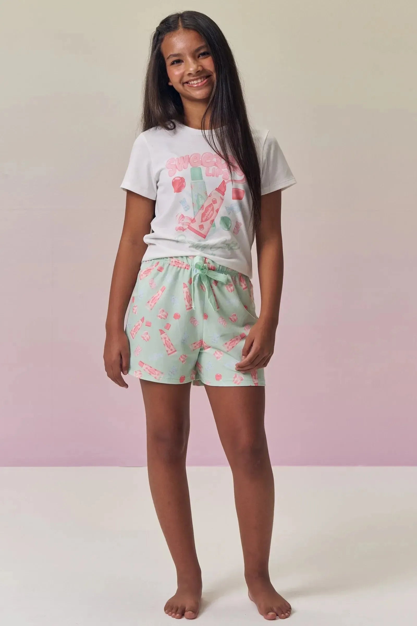 Conjunto de Pijama com Blusa em Malha Fresh e Shorts em Malha Comfy 95083 Vic&Vicky Teen Menina