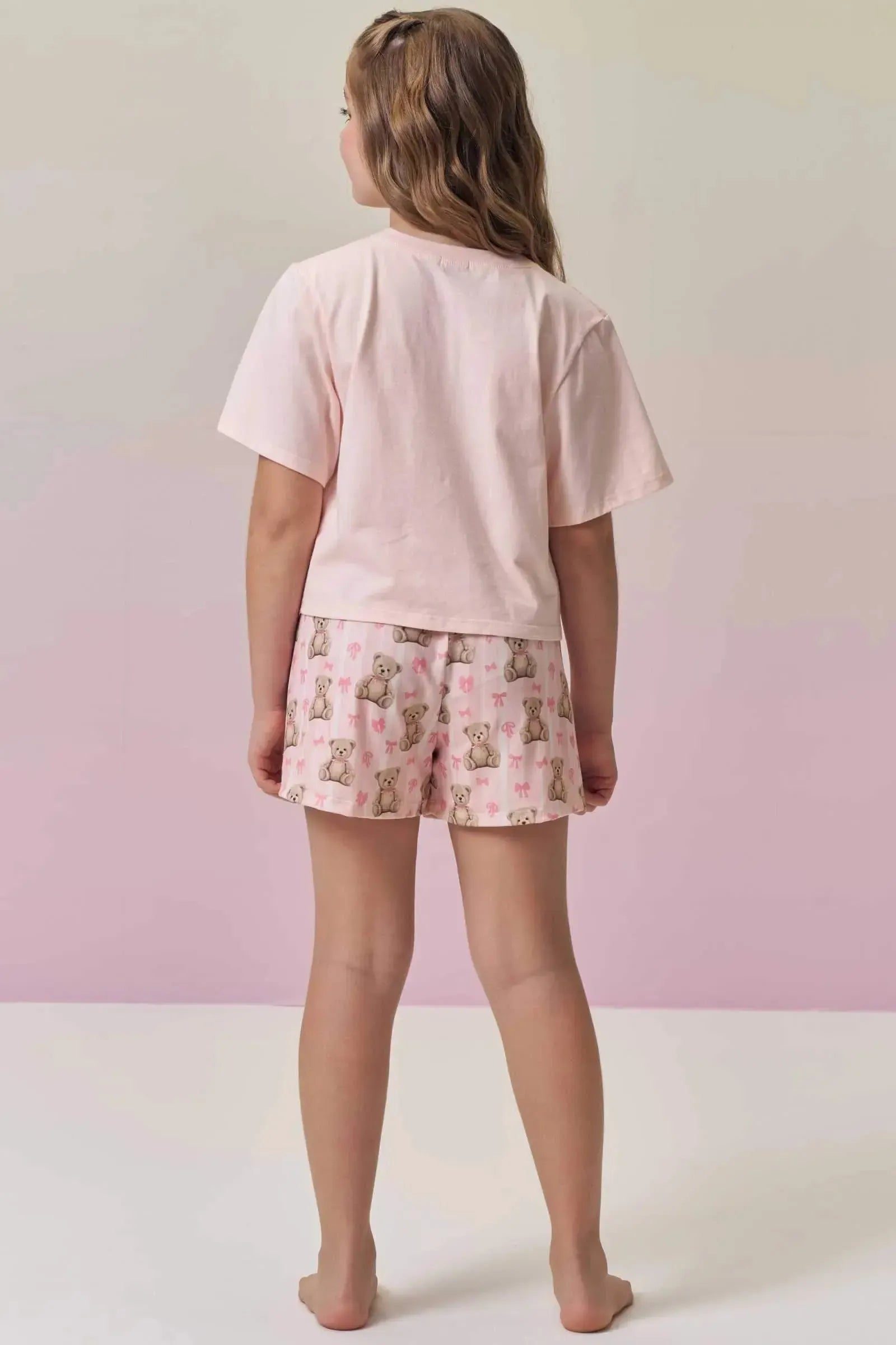 Conjunto de Pijama com Blusa em Meia Malha e Shorts em Malha Fresh 95089 Vic&Vicky Teen Menina