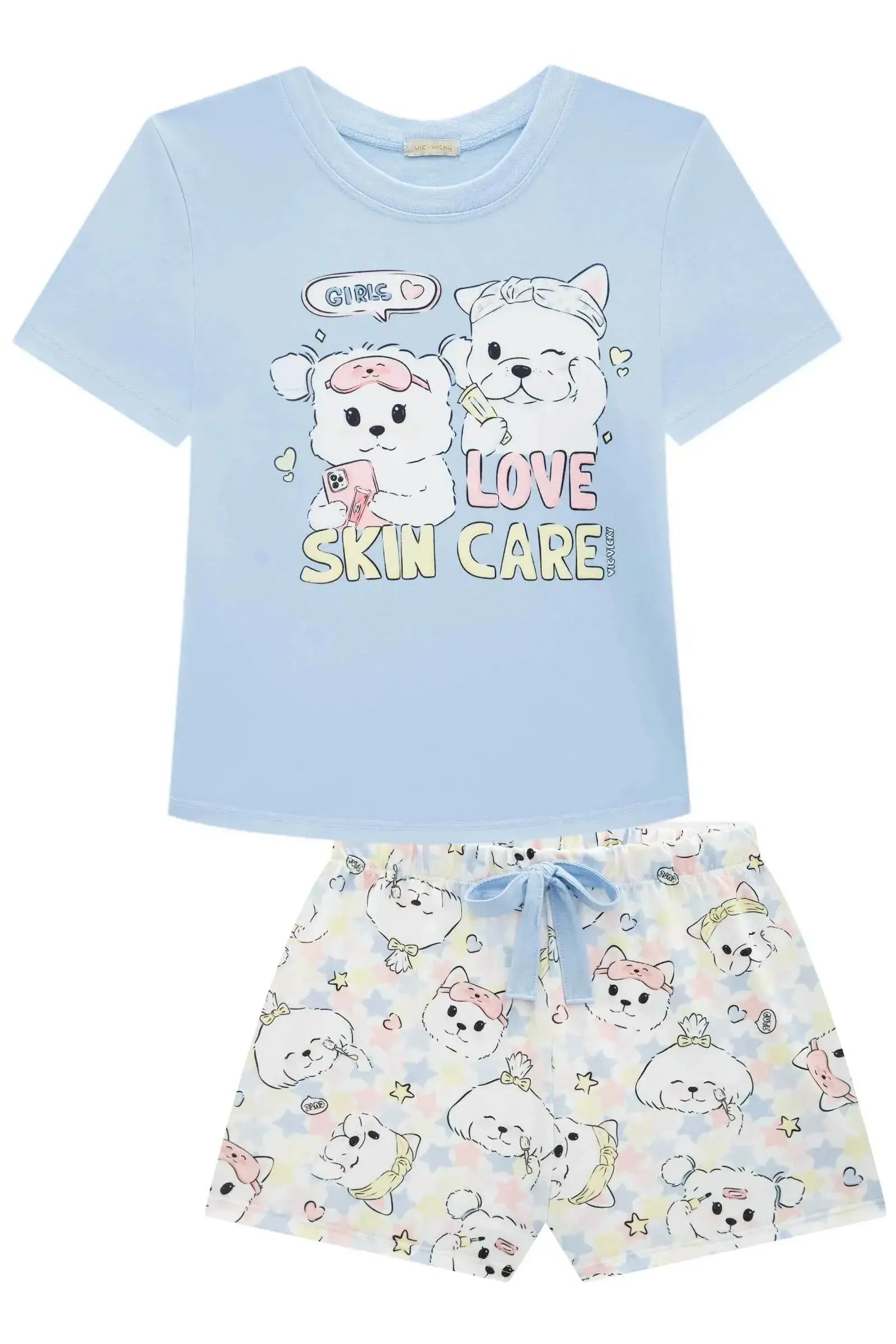 Conjunto de Pijama com Blusa em Meia Malha e Shorts em Malha Fresh 95091 Vic&Vicky Teen Menina