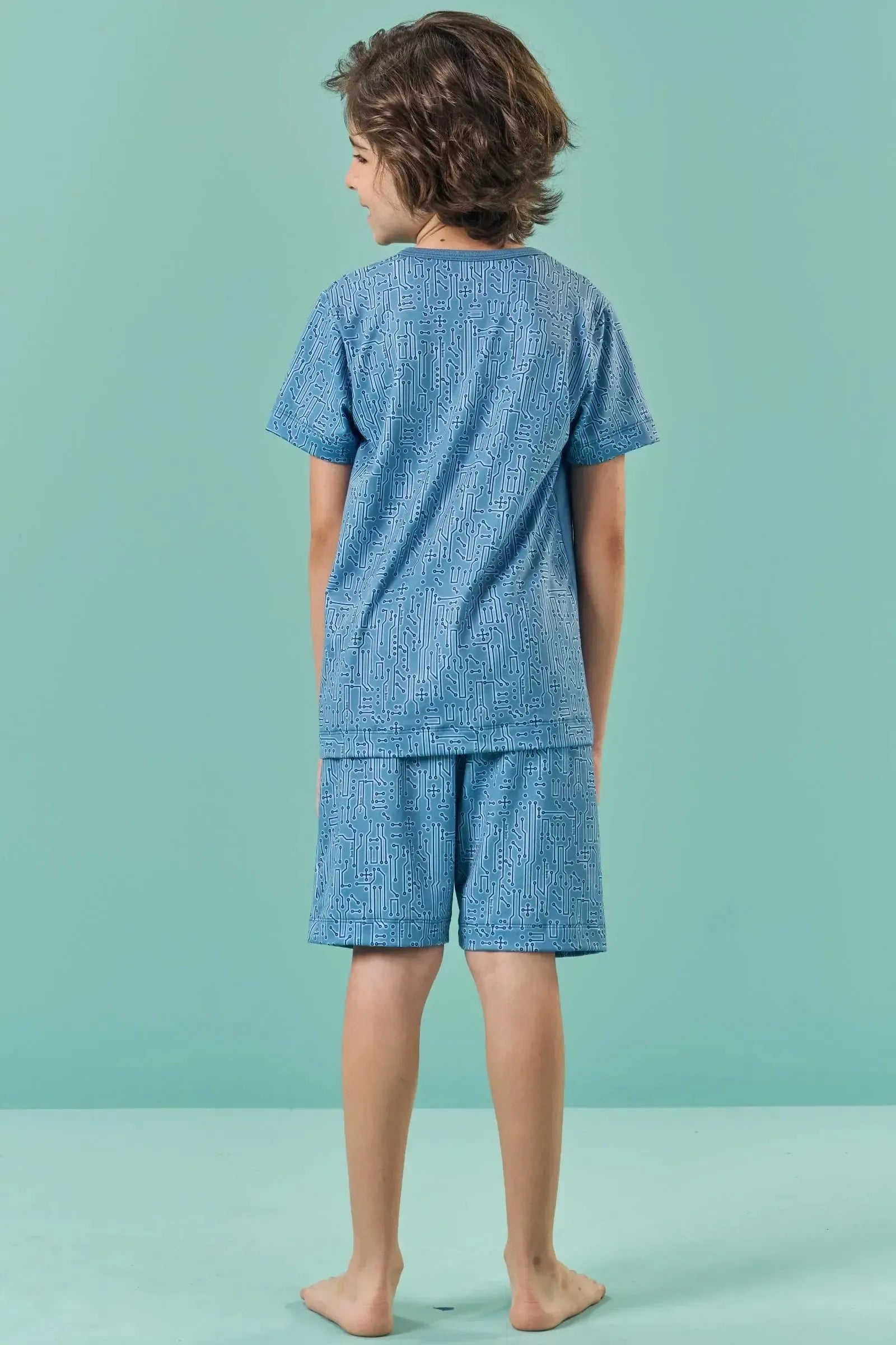 Conjunto de Pijama com Camiseta e Bermuda em Malha Comfy 85518 LucBoo Infantil Menino
