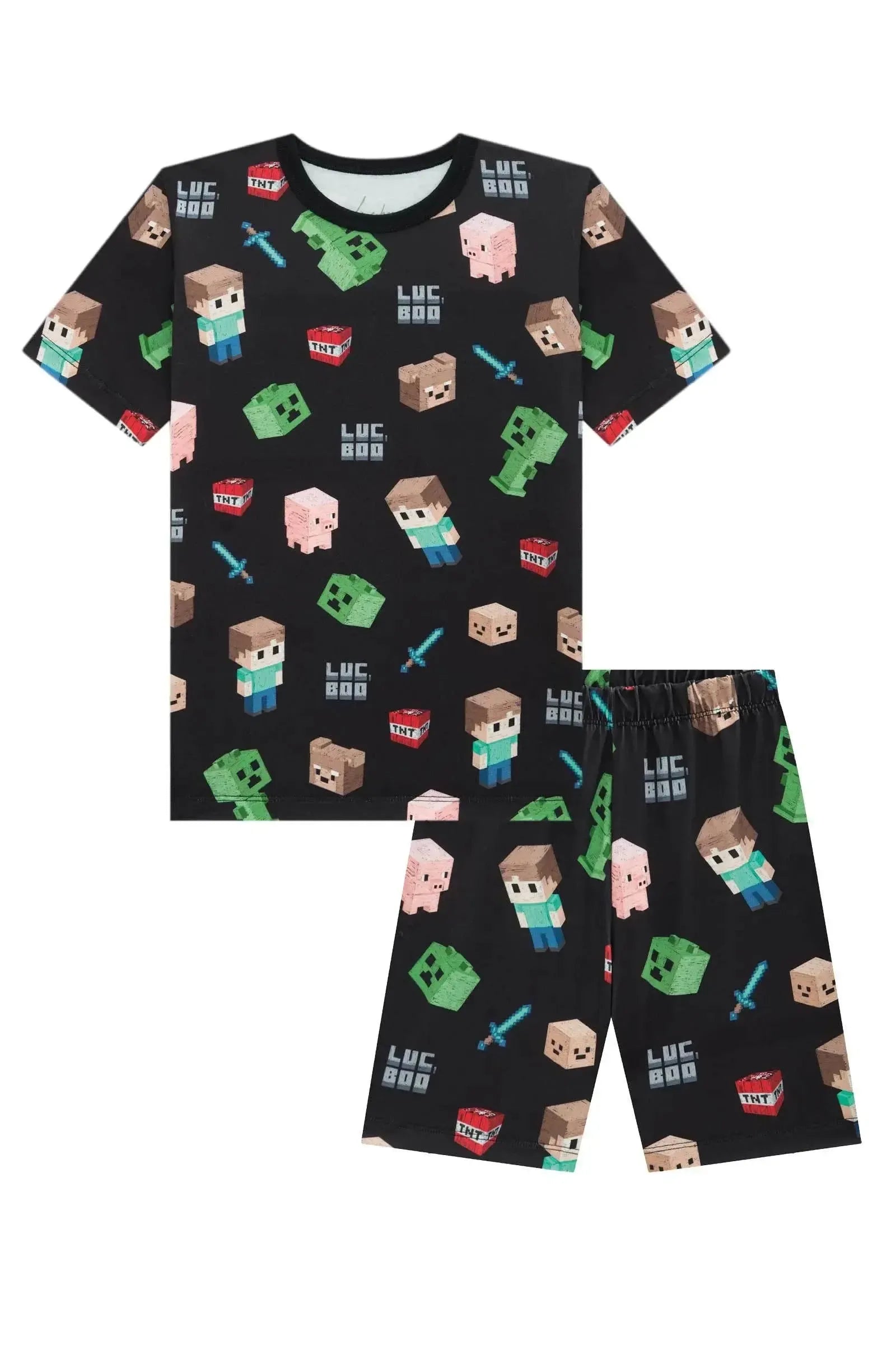 Conjunto de Pijama com Camiseta e Bermuda em Malha Power 97066 LucBoo Infantil Menino