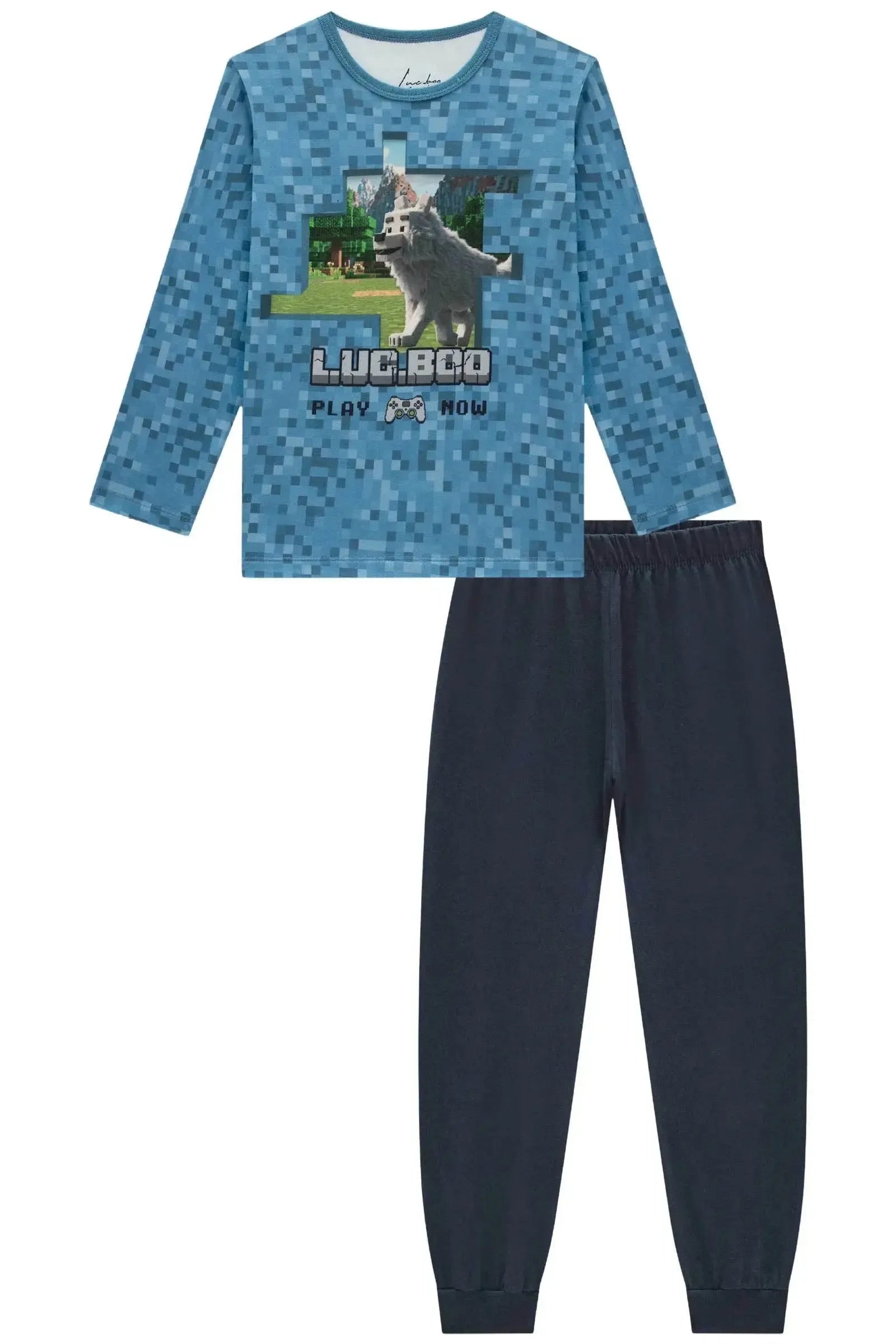 Conjunto de Pijama com Camiseta em Malha Comfy e Calça em Meia Malha 93572 LucBoo Infantil Menino