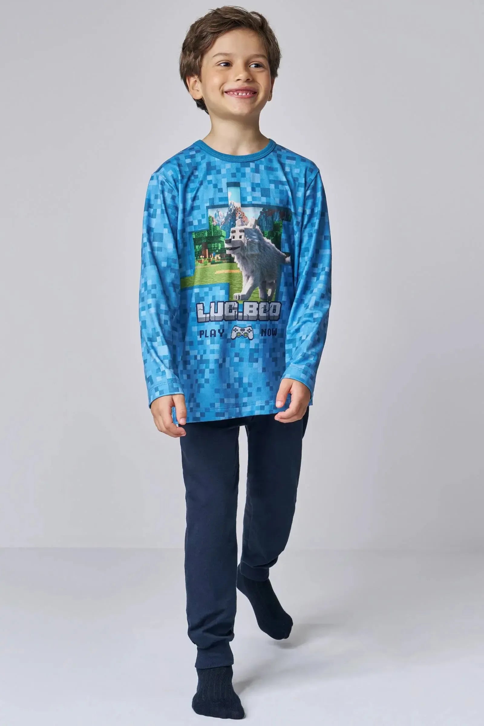 Conjunto de Pijama com Camiseta em Malha Comfy e Calça em Meia Malha 93572 LucBoo Infantil Menino