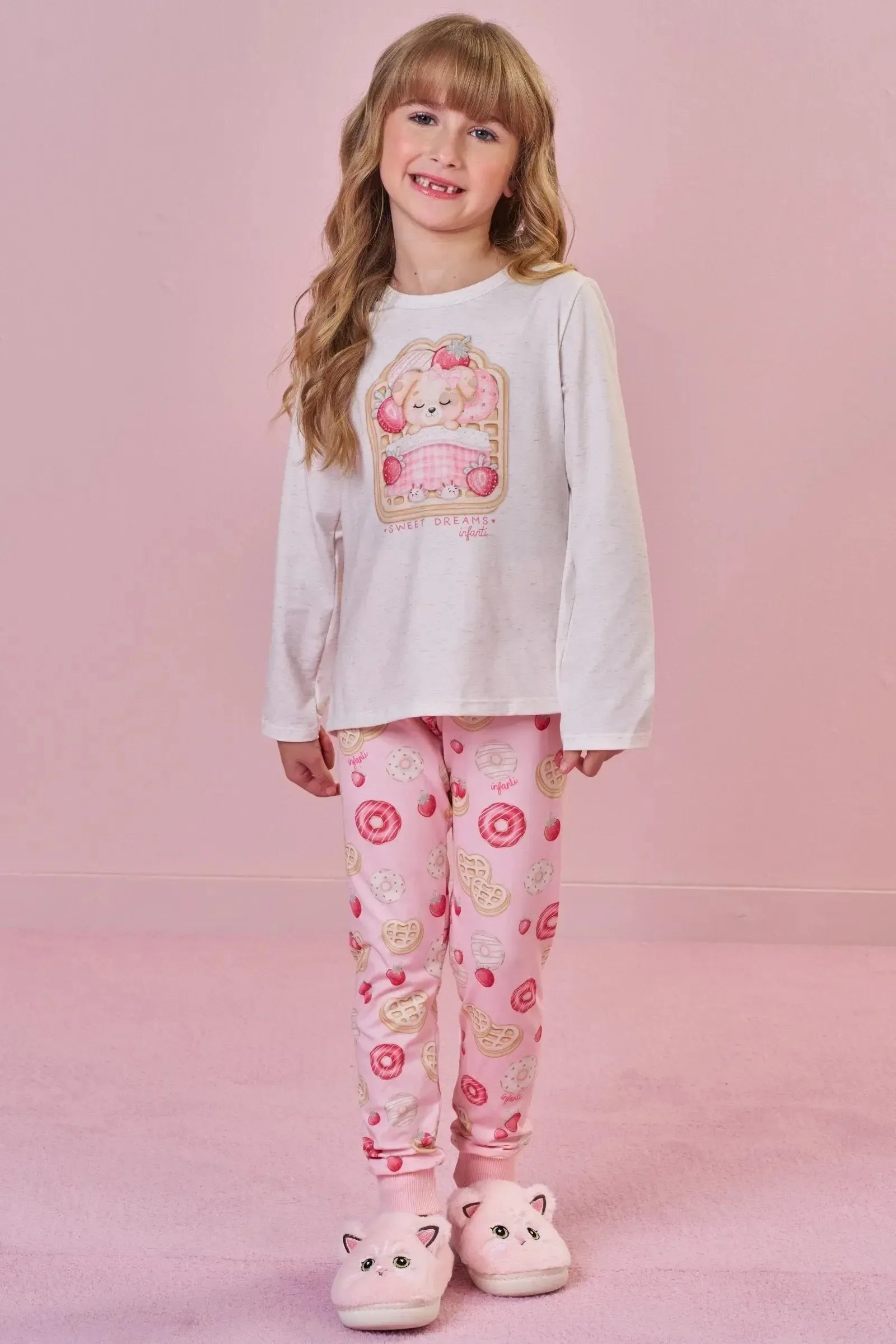 Conjunto de Pijama de Blusa com Calça em Malha Comfy 89634 Infanti Infantil Menina