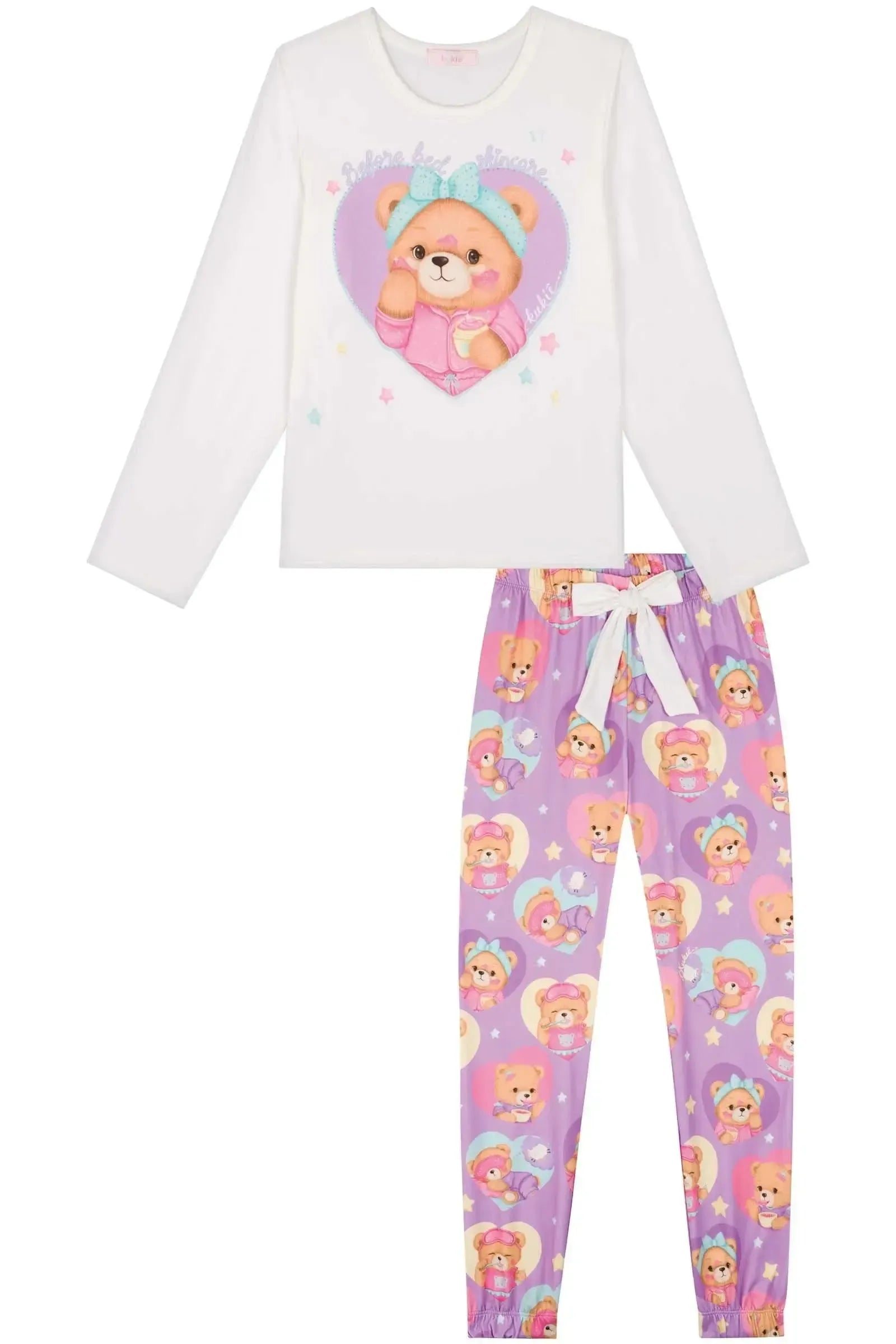 Conjunto de Pijama de Blusa e Calça em Malha Comfy 83253 Kukiê Infantil Menina