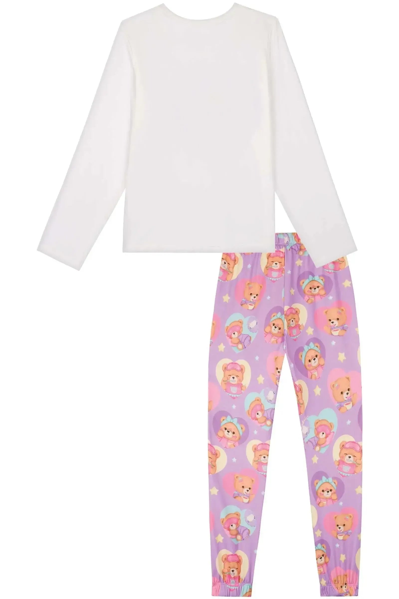 Conjunto de Pijama de Blusa e Calça em Malha Comfy 83253 Kukiê Infantil Menina
