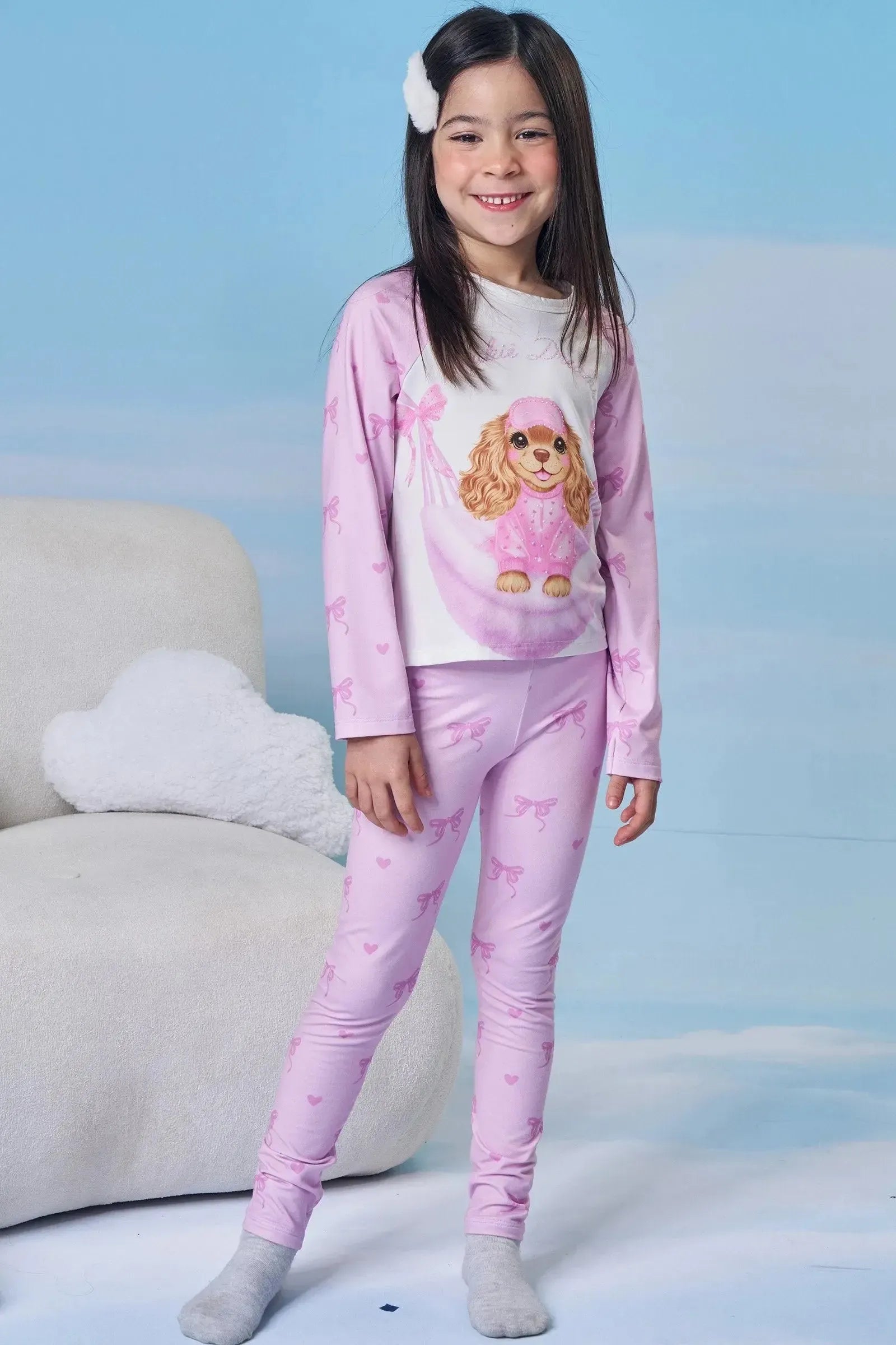 Conjunto de Pijama de Blusa e Calça em Malha Comfy 89272 Kukiê Infantil Menina