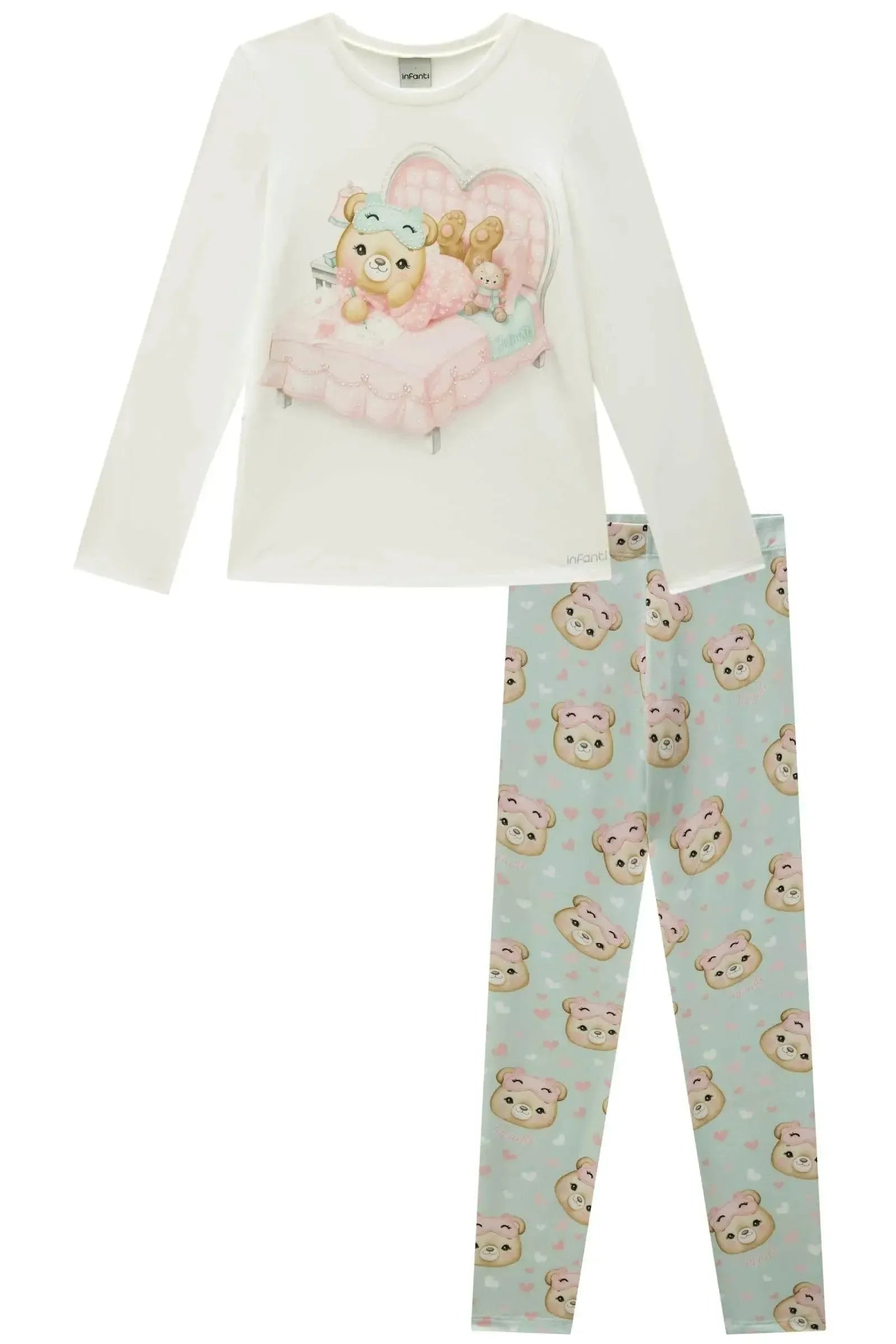 Conjunto de Pijama de Blusa e Calça Legging em Malha Comfy 89639 Infanti Infantil Menina