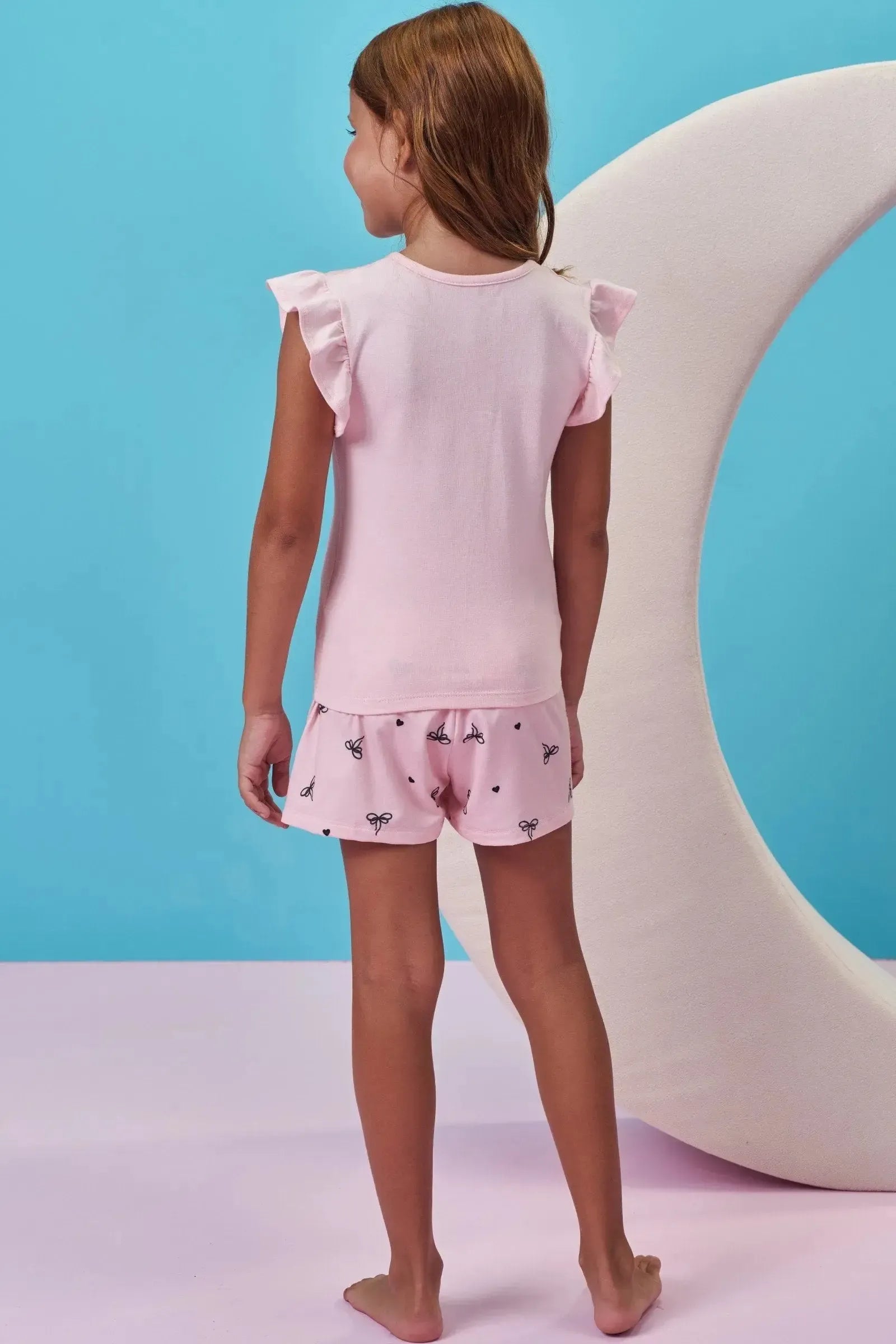 Conjunto de Pijama de Blusa em Cotton e Shorts em Malha Comfy 99711 Kukiê Infantil Menina