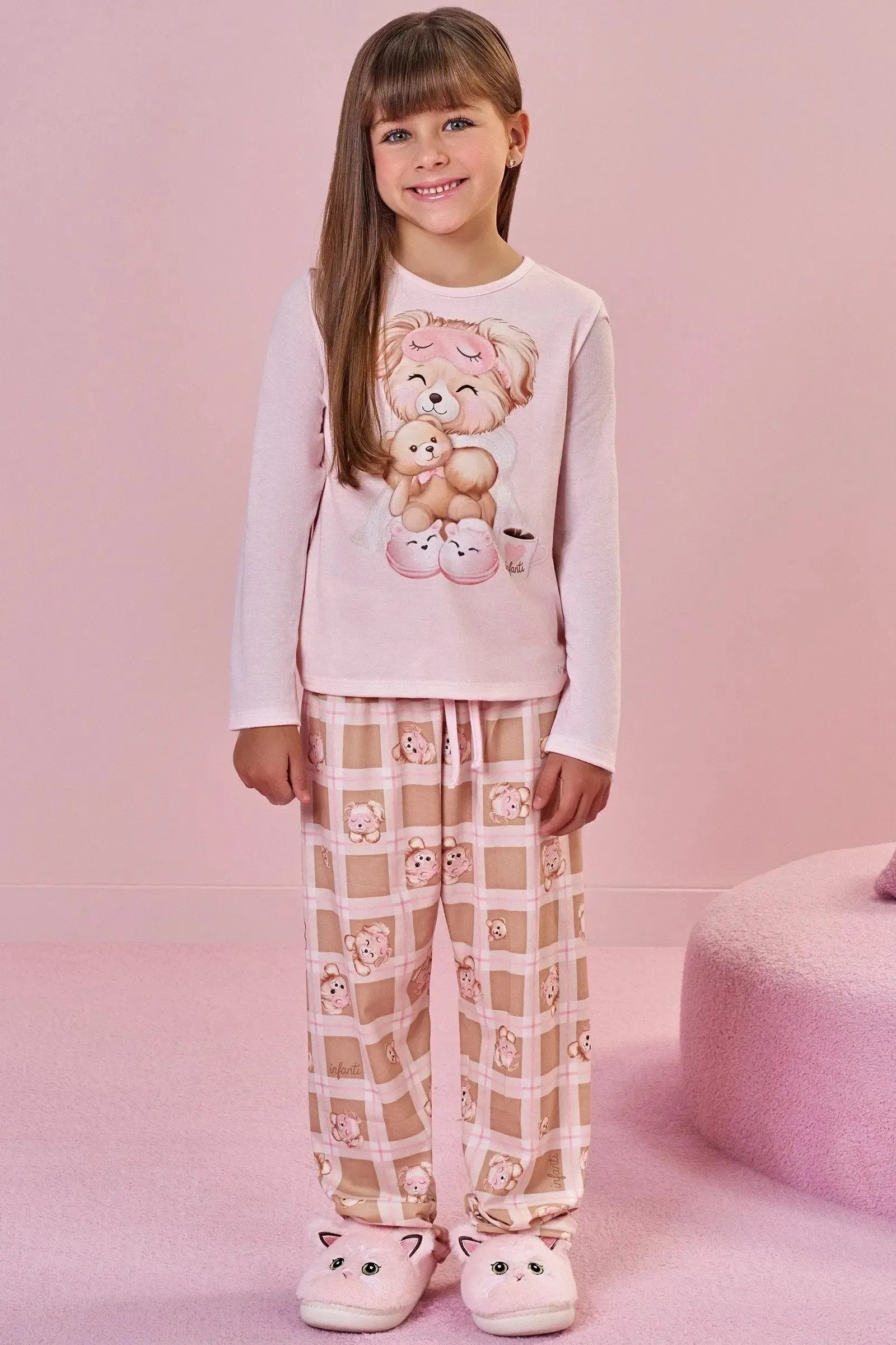 Conjunto de Pijama de Blusa em Malha Fresh e Calça em Malha Comfy 89631 Infanti Infantil Menina