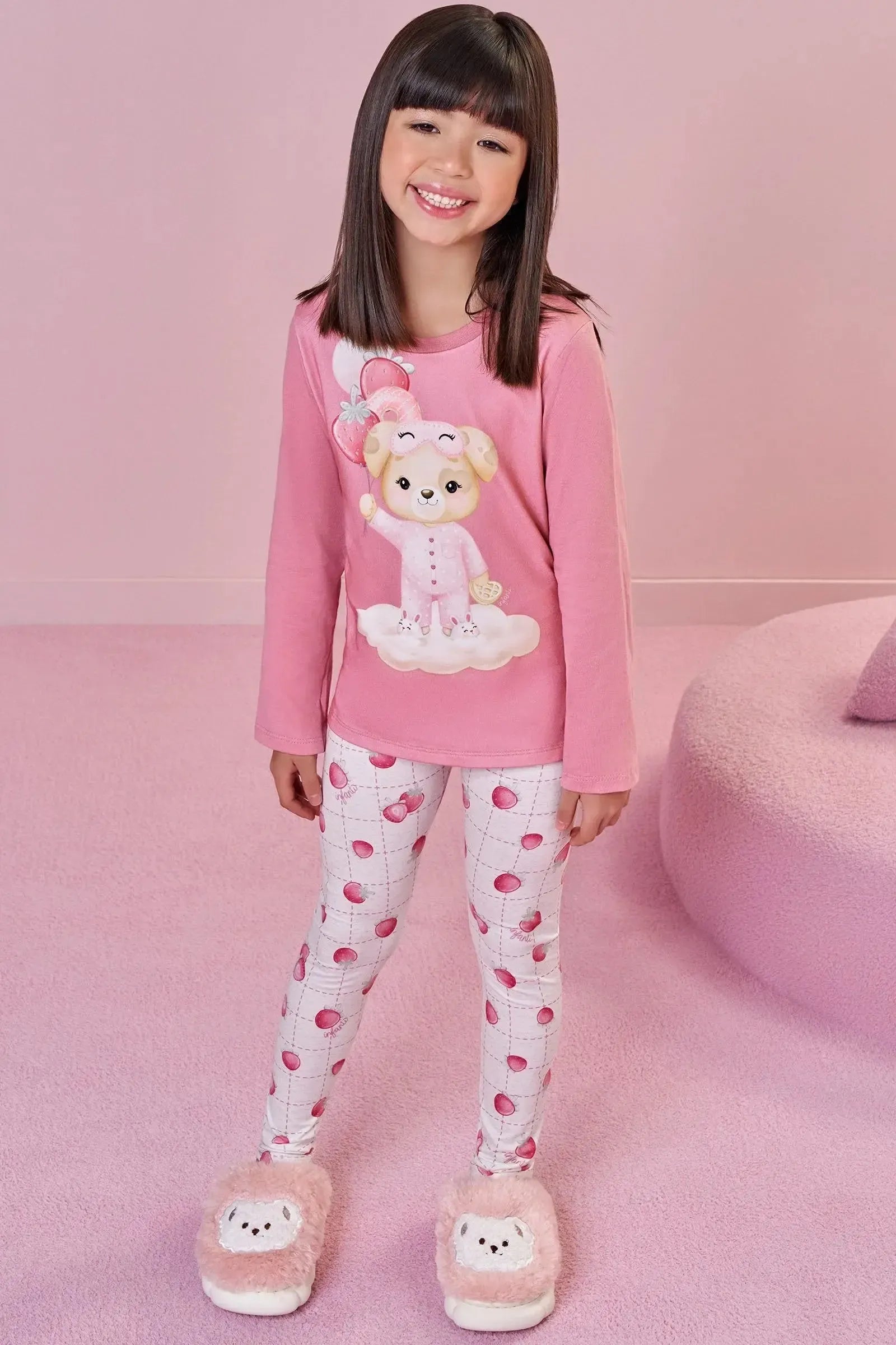 Conjunto de Pijama de Blusa em Meia Malha com Calça Legging em Malha Comfy 92399 Infanti Infantil Menina