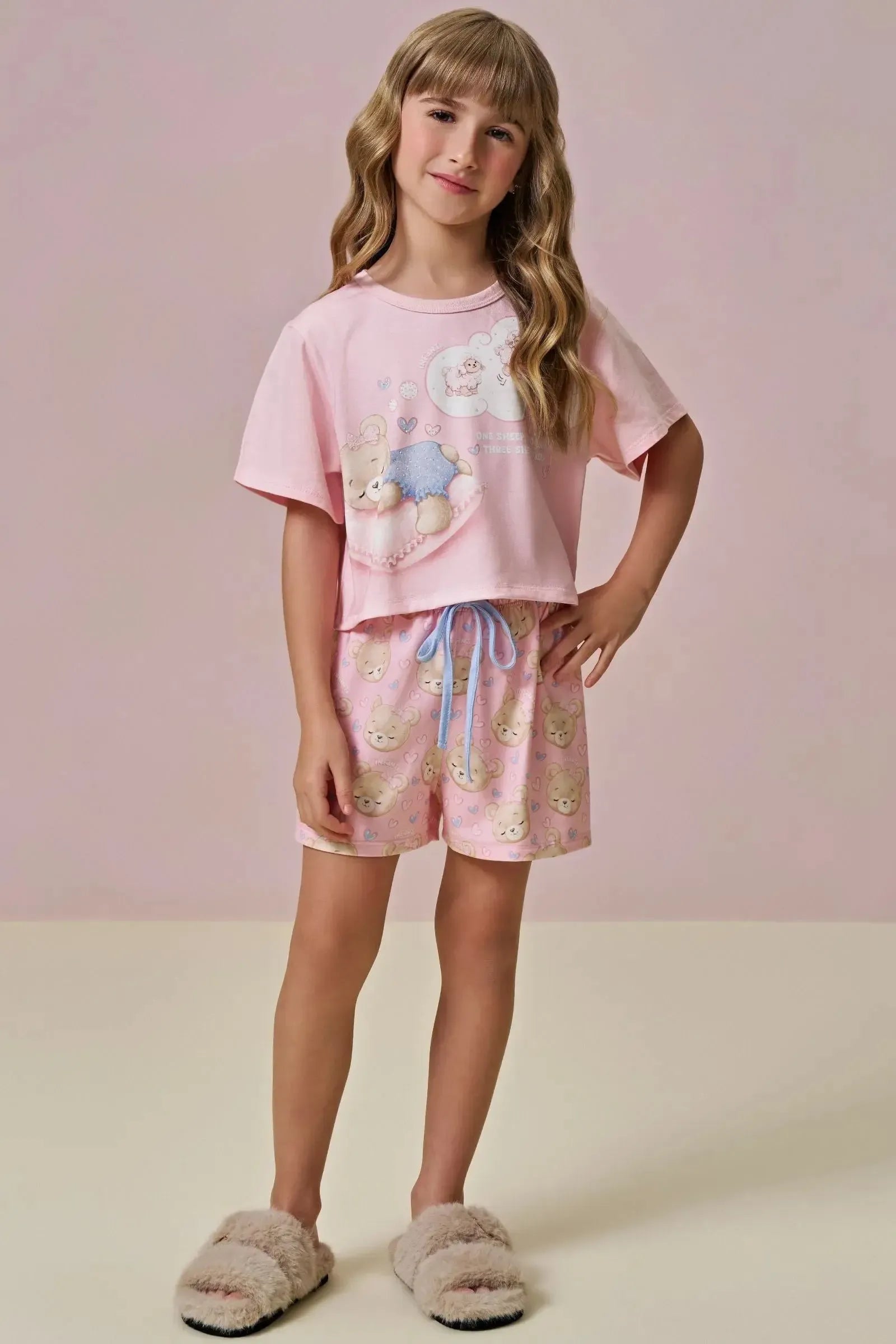 Conjunto de Pijama de Blusa em Meia Malha com Shorts em Malha Comfy 95999 Infanti Infantil Menina