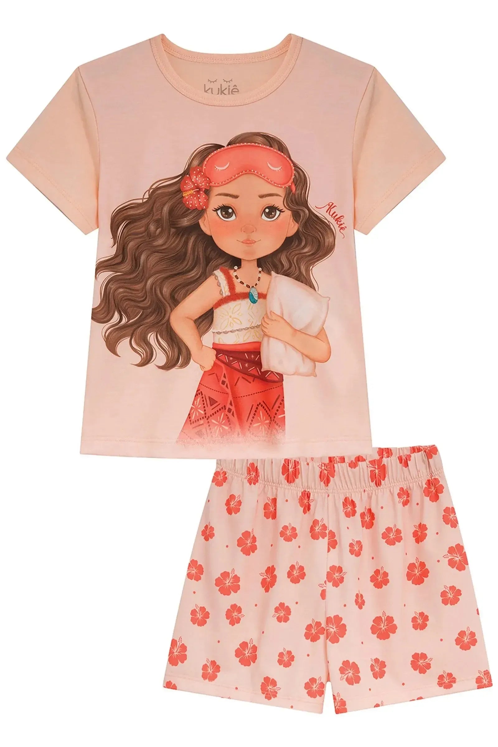 Conjunto de Pijama de Blusa em Meia Malha e Shorts em Malha Fresh 94276 Kukiê Infantil Menina