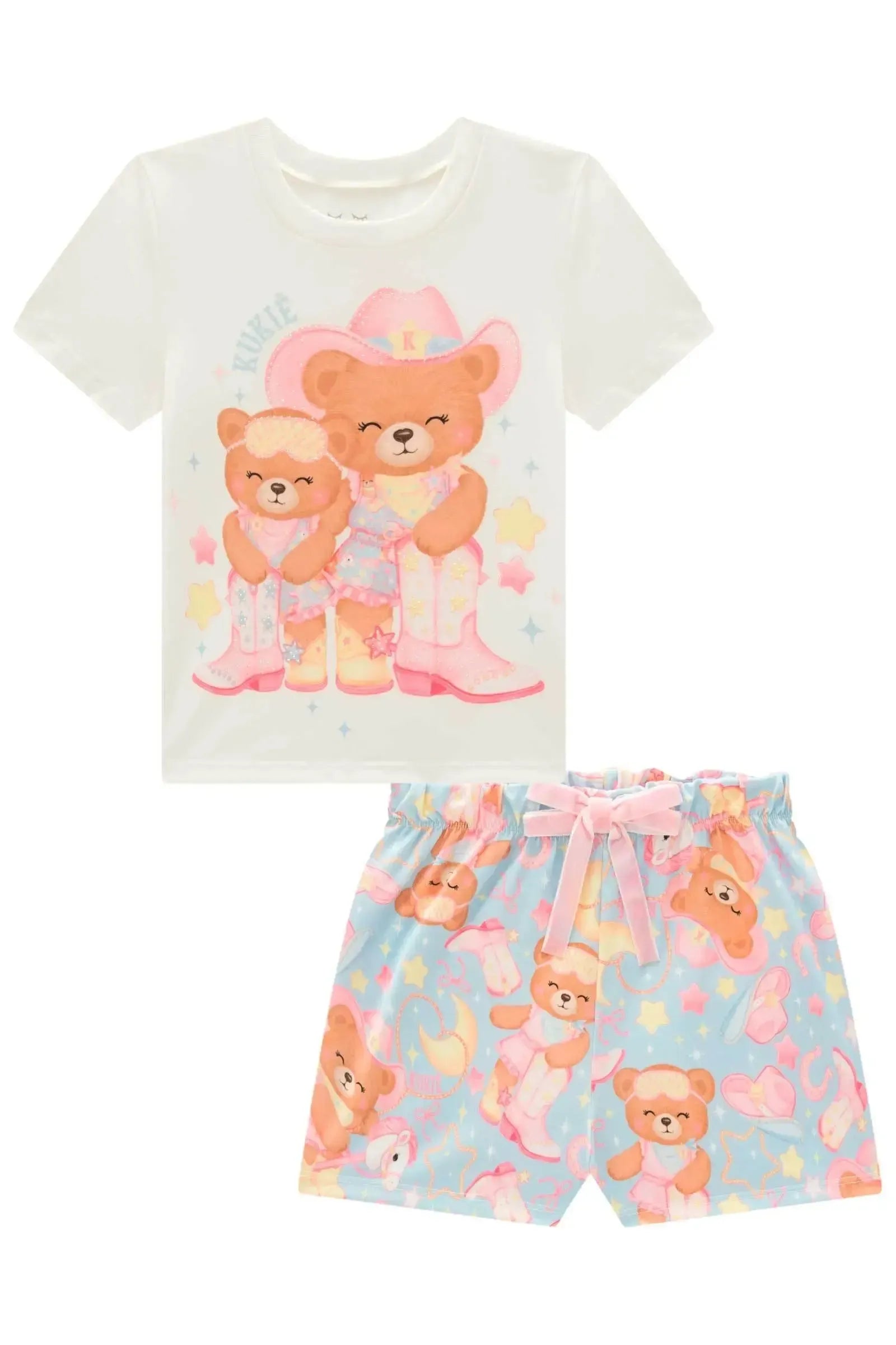 Conjunto de Pijama de Blusa em Meia Malha e Shorts em Malha Fresh 99718 Kukiê Infantil Menina
