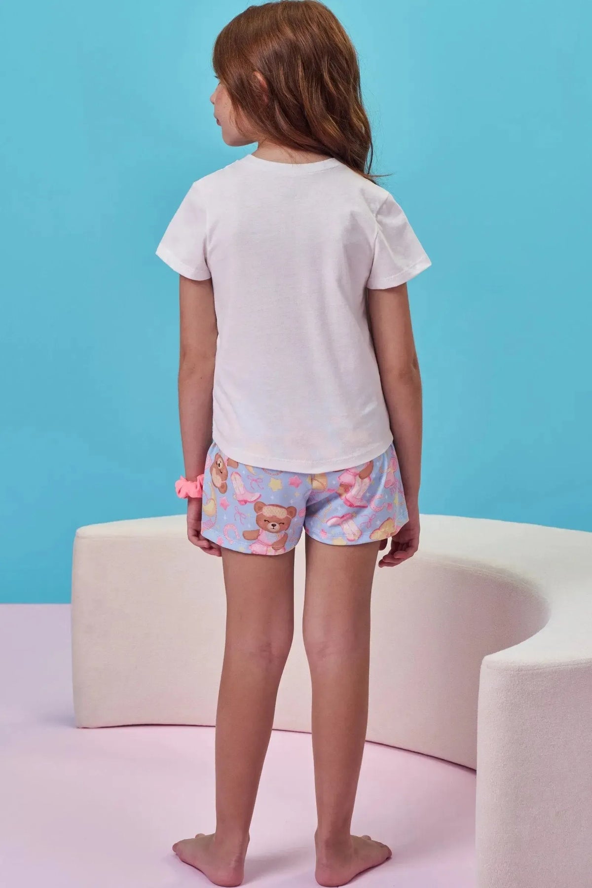 Conjunto de Pijama de Blusa em Meia Malha e Shorts em Malha Fresh 99718 Kukiê Infantil Menina